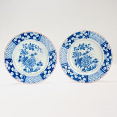 Pair of Antique English or Irish Delft Pottery Chinoiserie Blue Decorated Plates