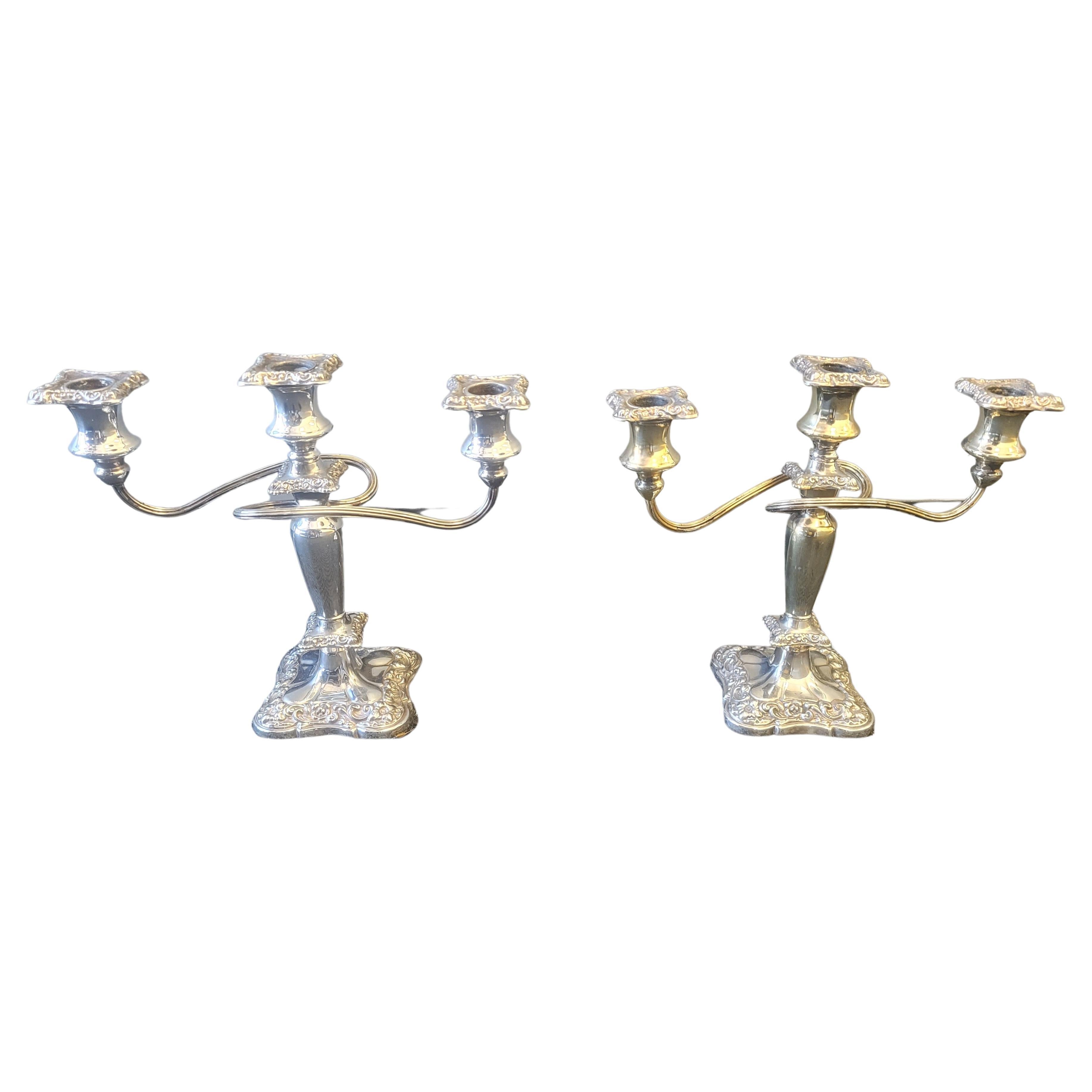 Pair of Antique English Ornate Silverplate Candelabra, Circa 1890s For Sale