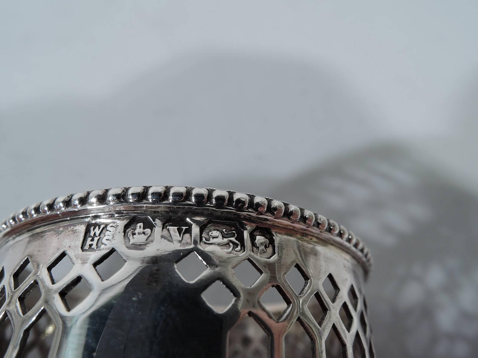 Mid-19th Century Pair of Antique English Pierced Sterling Silver Napkin Rings in Leather Box