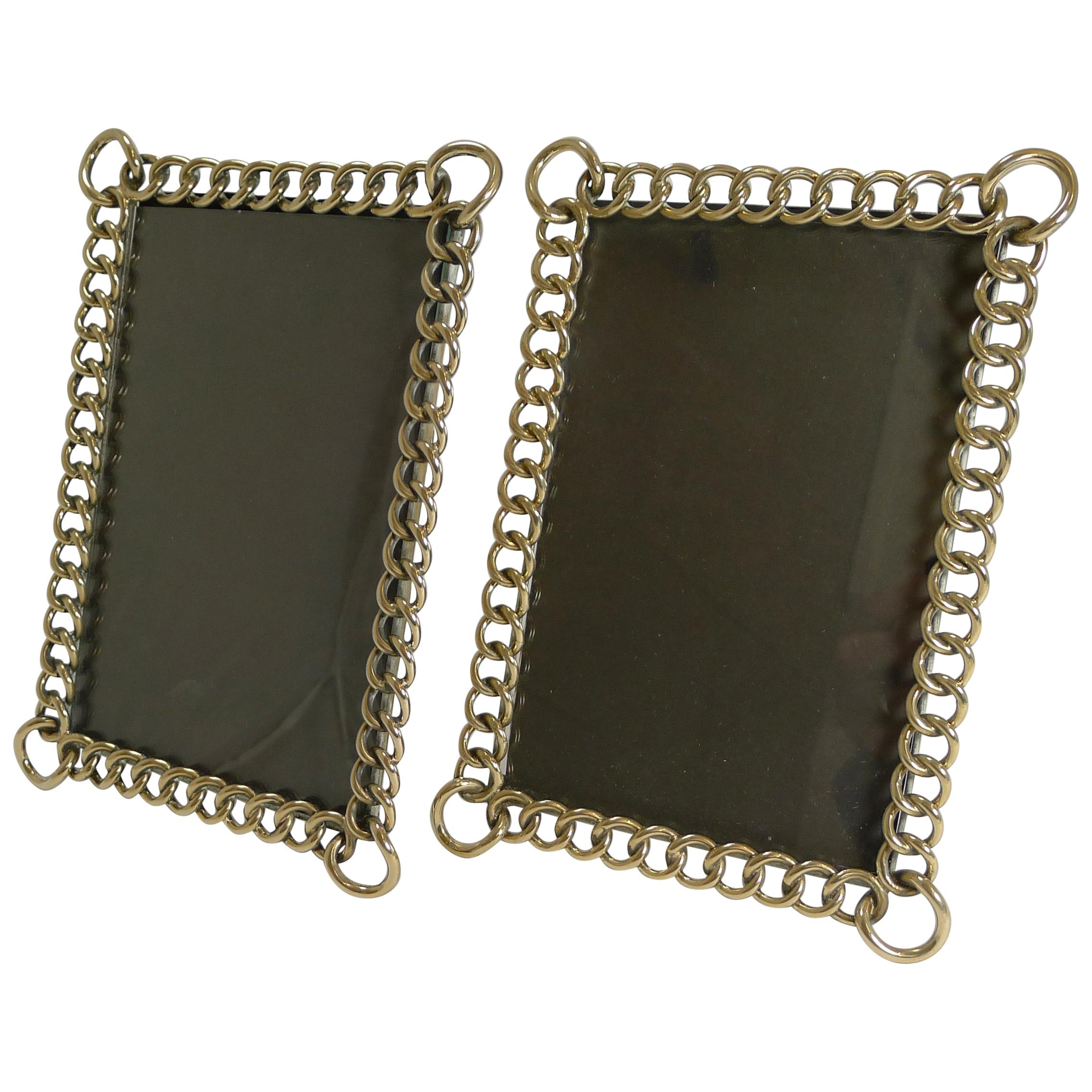 Pair of Antique English Polished Brass Ring Photograph Frames, circa 1890
