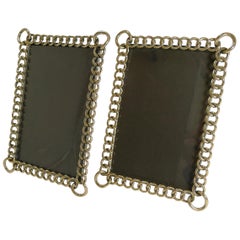Pair of Antique English Polished Brass Ring Photograph Frames, circa 1890