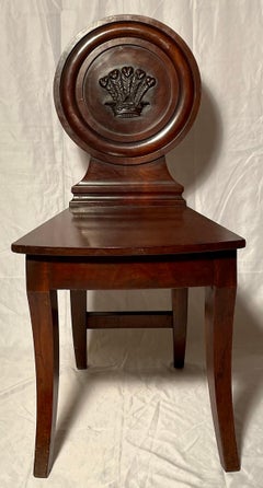 Pair of Antique English "Prince of Wales" Carved Hall Chairs, Circa 1840.