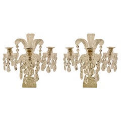 Pair of Antique English Prince of Wales Feather Crystal Candelabra Pair of Used English Prince of Wales Feather Crystal Candelabra