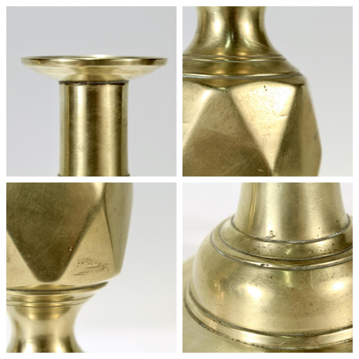 Pair of Antique English 'Queen of Diamonds' Brass Candlesticks 4