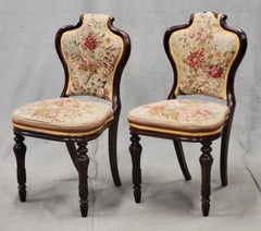 Pair of Antique English Regency Chairs With Original Floral Petit-PointUpholster