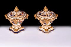 Pair of Antique English Regency Crown Derby Pot Pourri Vases & Covers