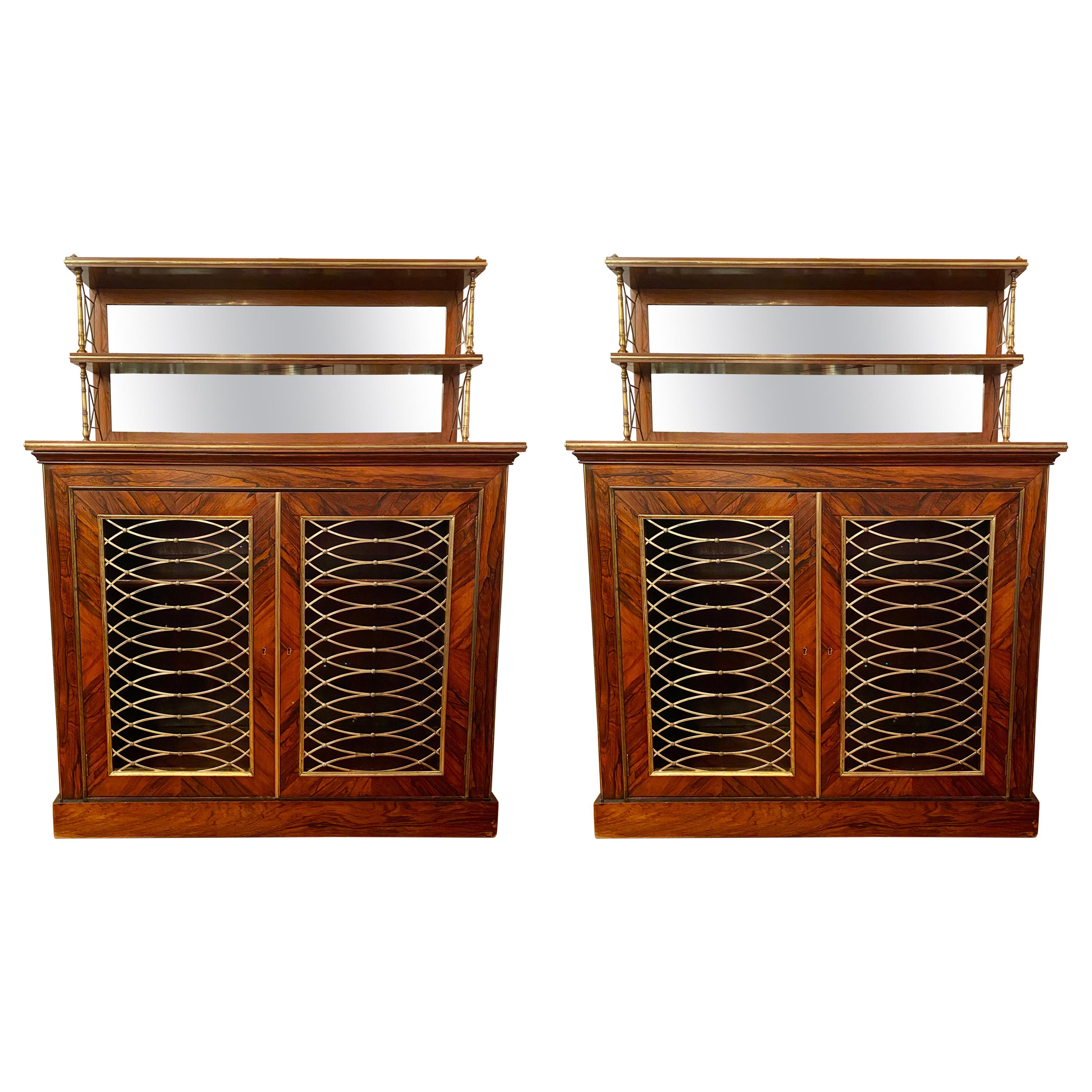Pair of Antique English Regency Rosewood Cabinets, Circa 1880's For Sale