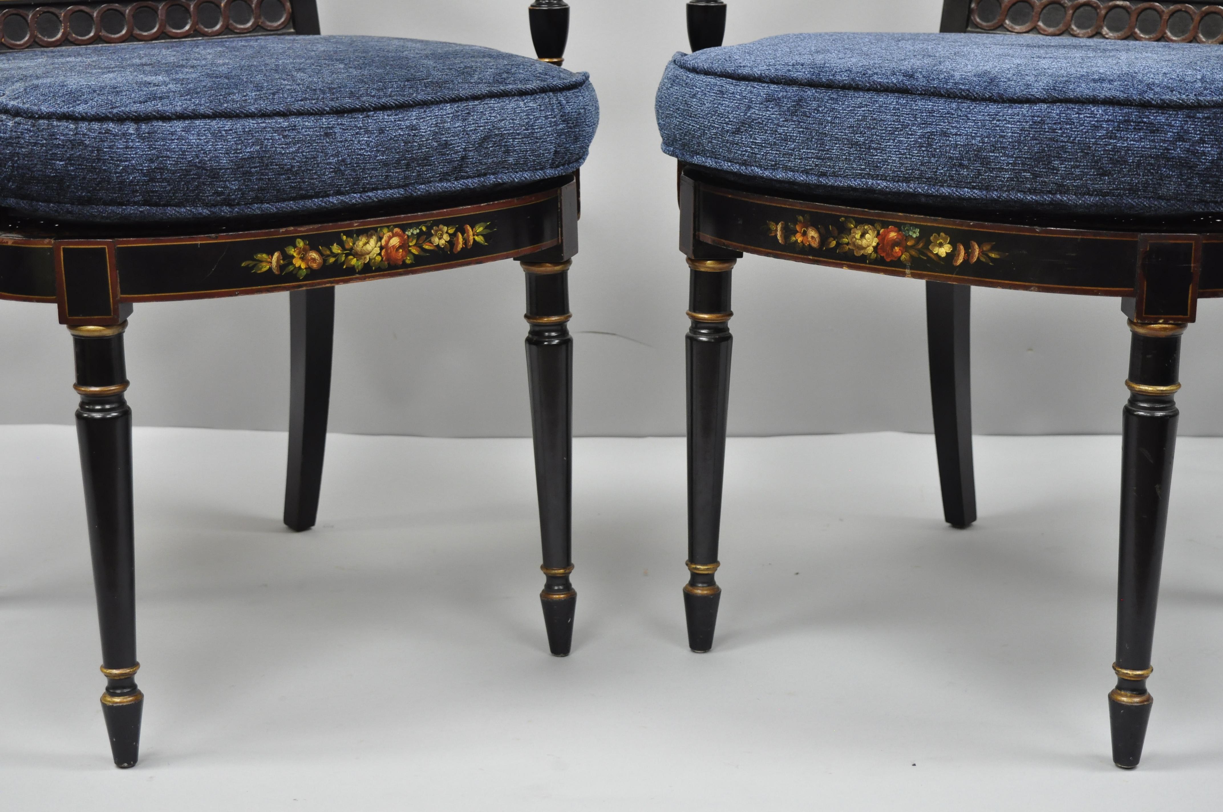 Pair of Antique English Regency Style Black Lacquer Cane Armchairs In Good Condition In Philadelphia, PA