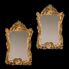 Pair of Antique English Rococo Style Mirrors with Carved Lobsters and Shells