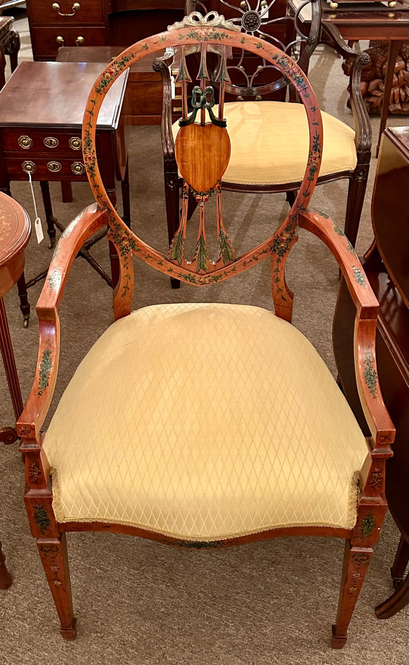 Paire d'anciens fauteuils anglais en bois satiné, vers 1890-1910. en vente 2
