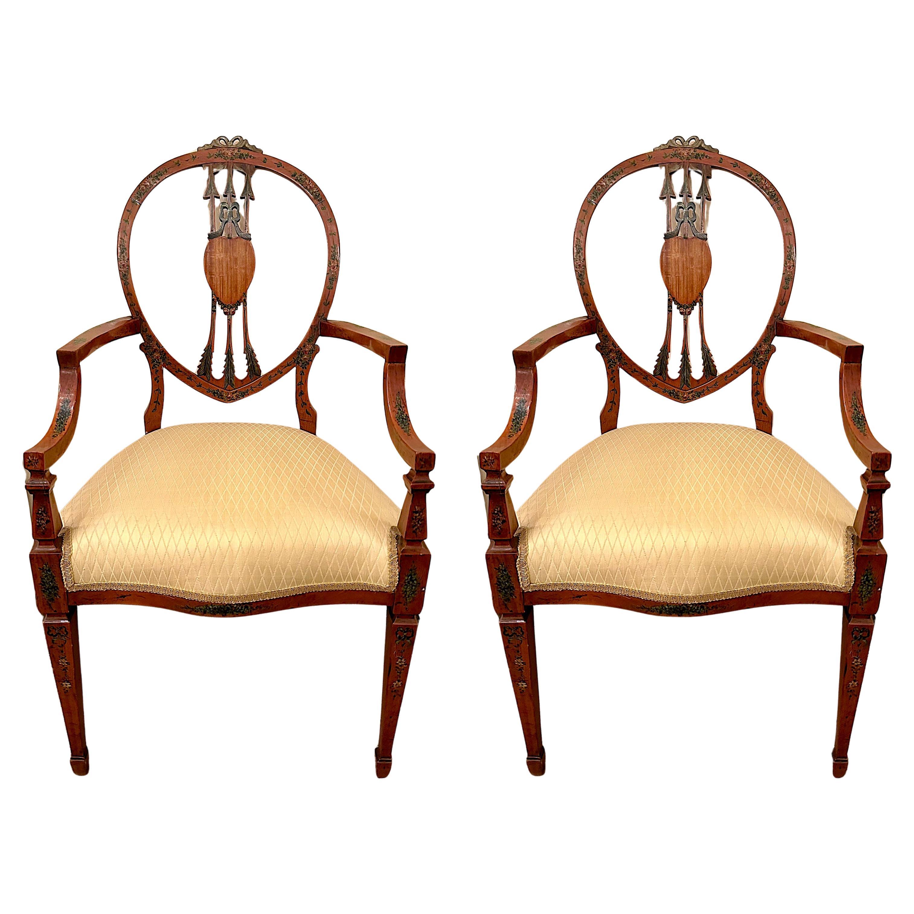 Paire d'anciens fauteuils anglais en bois satiné, vers 1890-1910.
