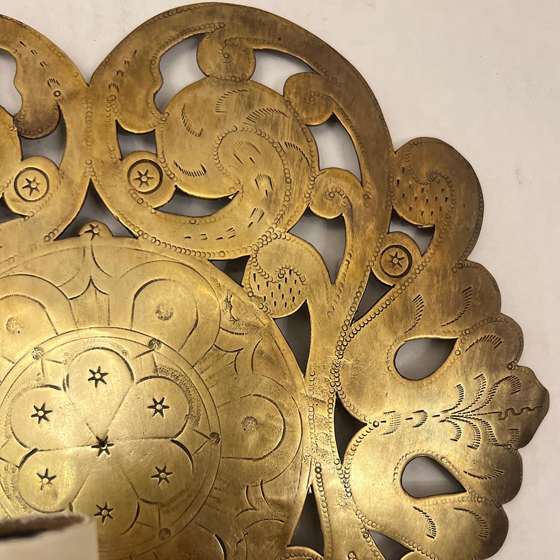 Repoussé Pair of Antique English Sconces