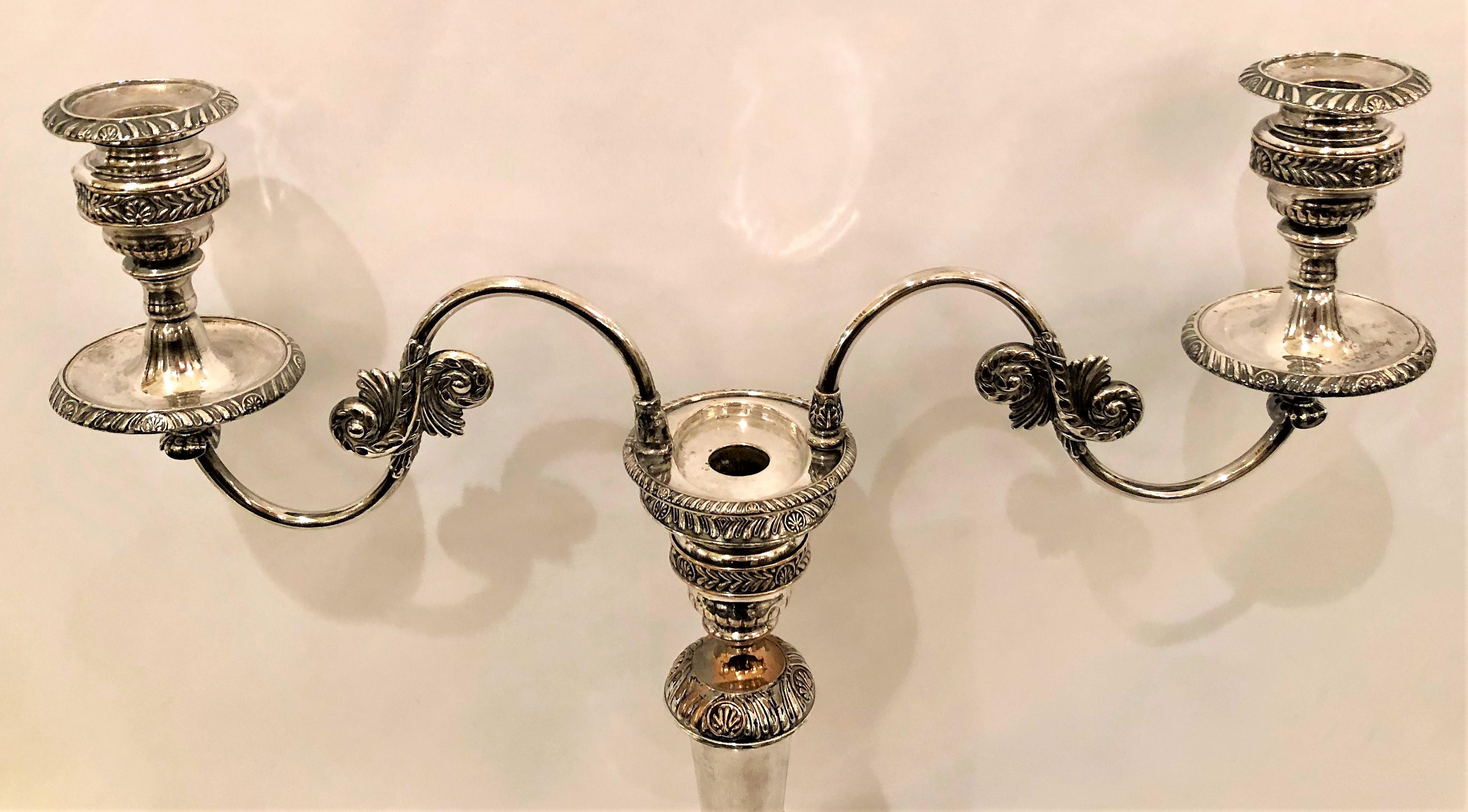 19th Century Pair of Antique English Sheffield Silver Candelabra For Sale