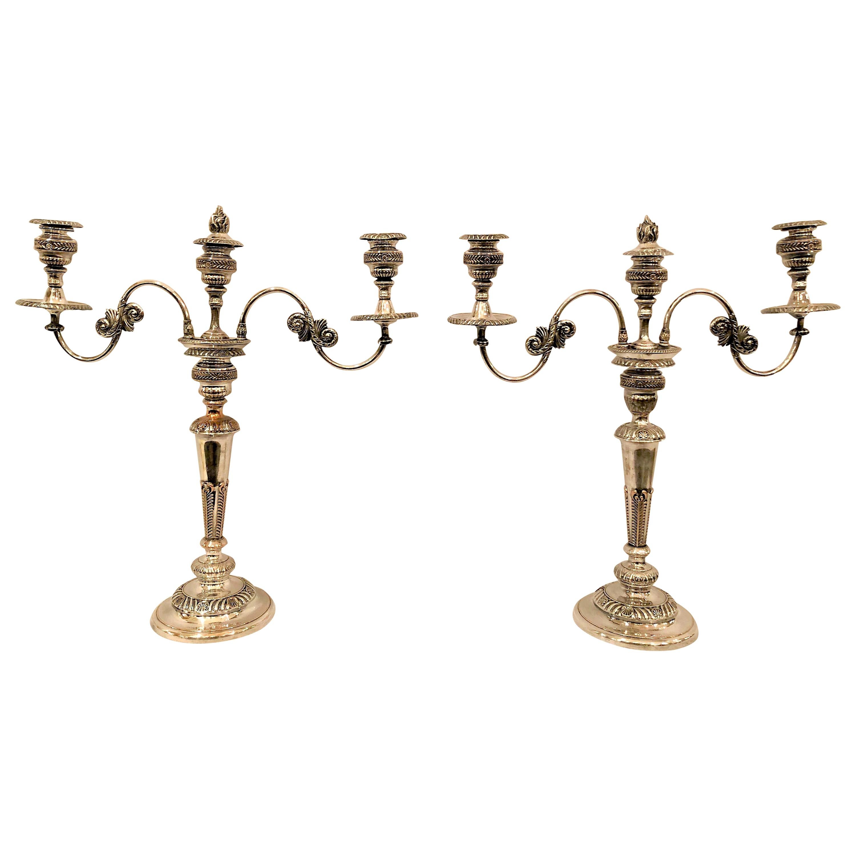 Pair of Antique English Sheffield Silver Candelabra