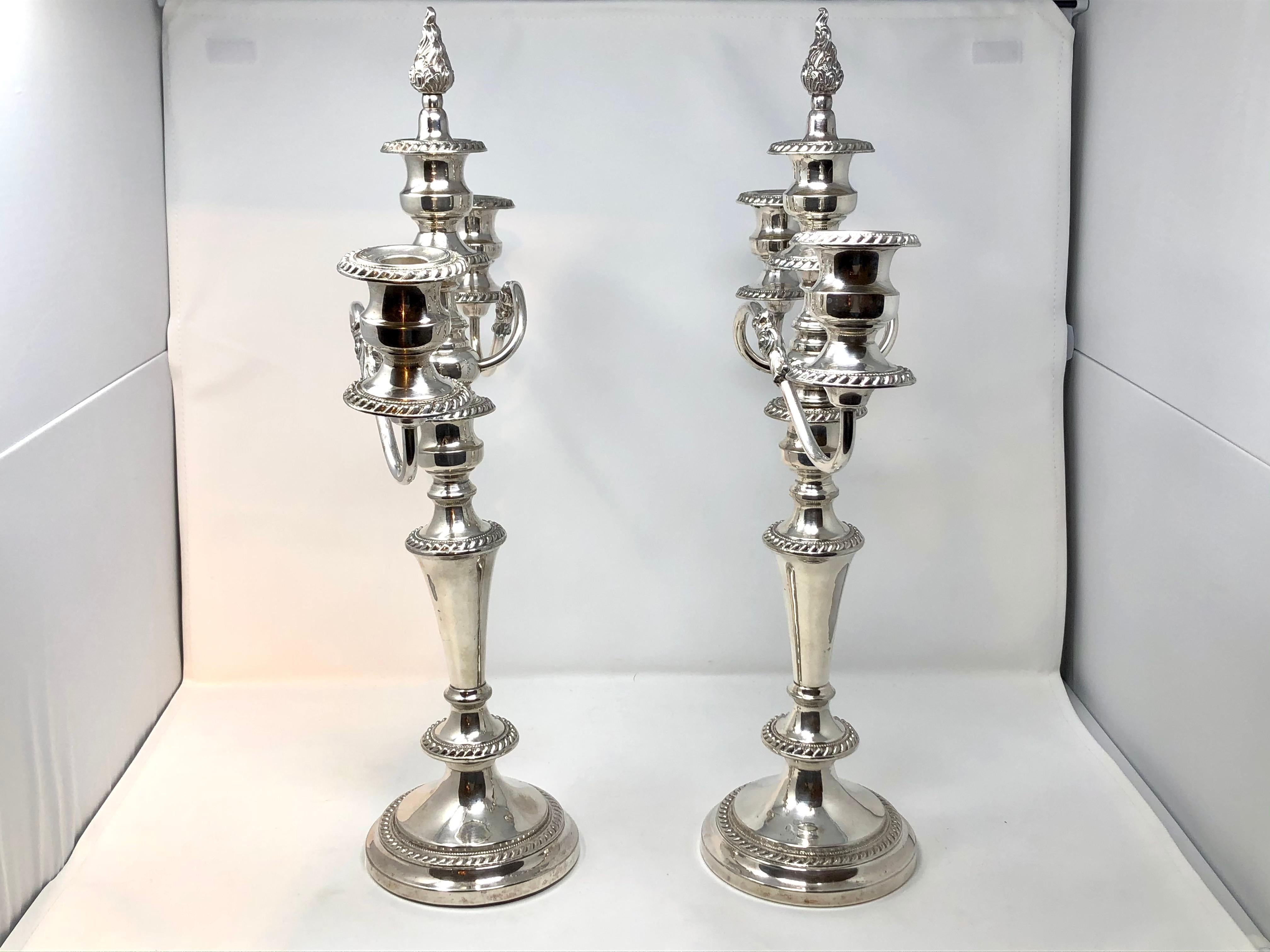 19th Century Pair of Antique English Sheffield Silver-Plate Candelabra, Circa 1890 For Sale