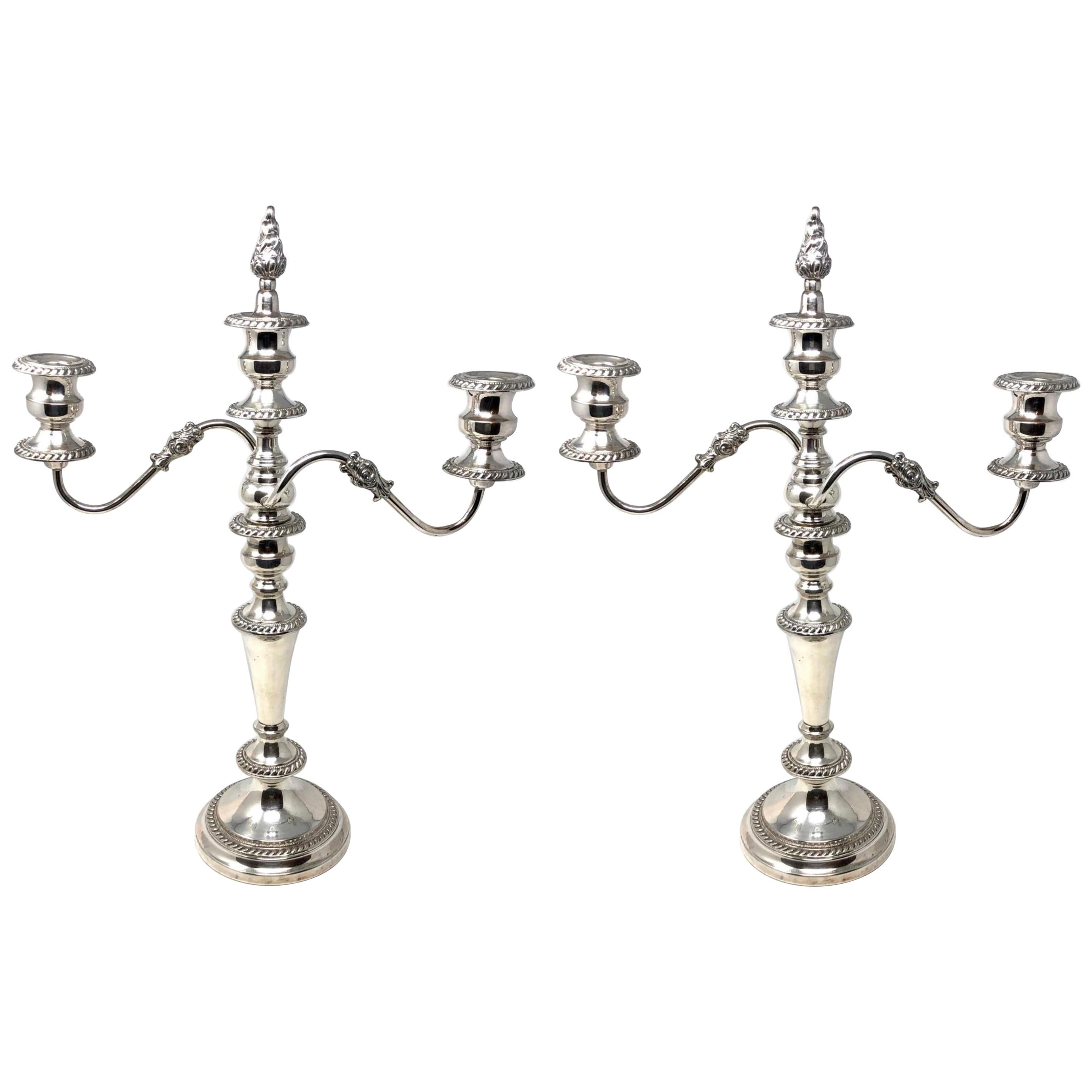 Pair of Antique English Sheffield Silver-Plate Candelabra, Circa 1890 For Sale