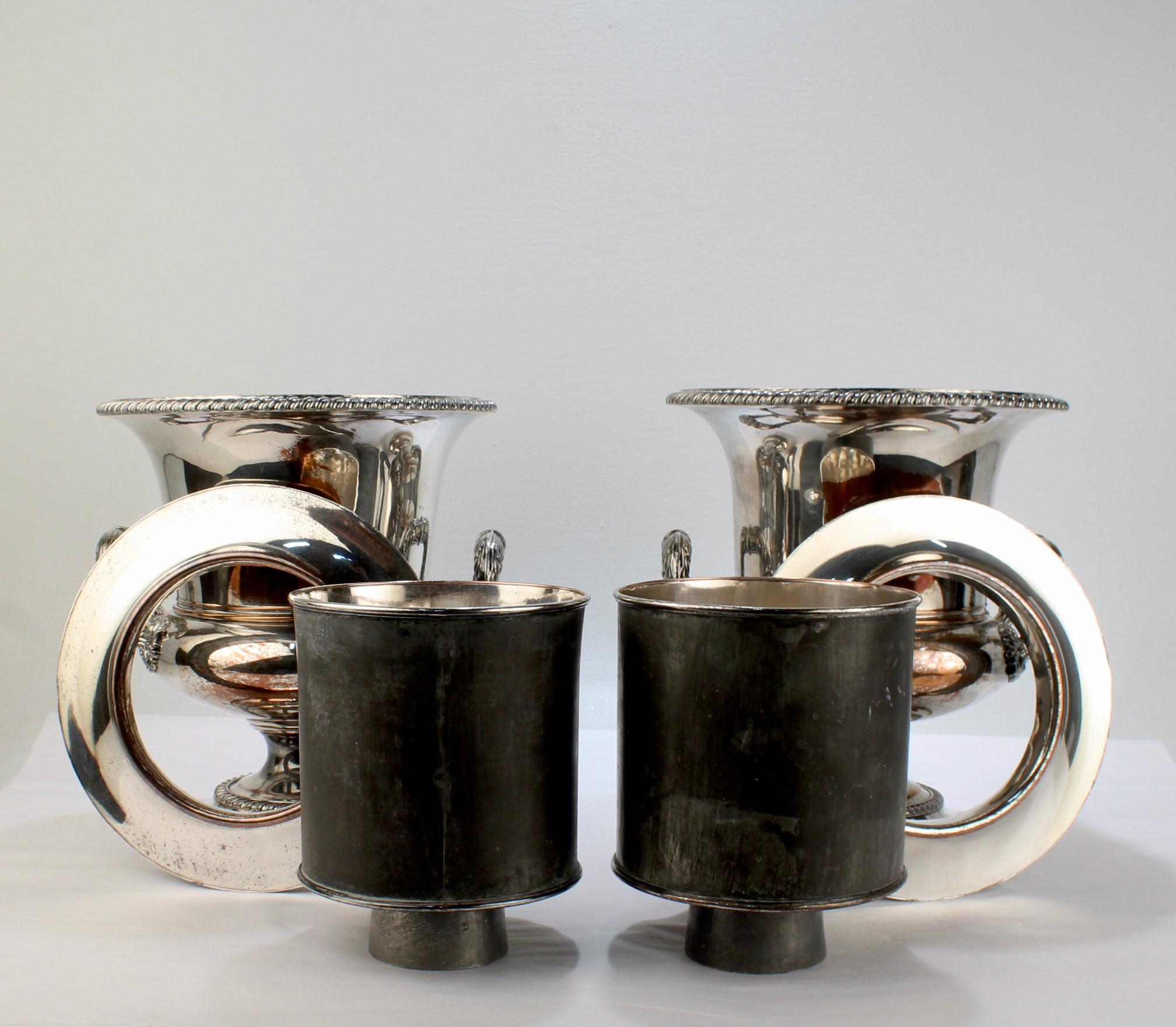 Pair of Antique English Sheffield Silverplate Wine or Champagne Coolers For Sale 5