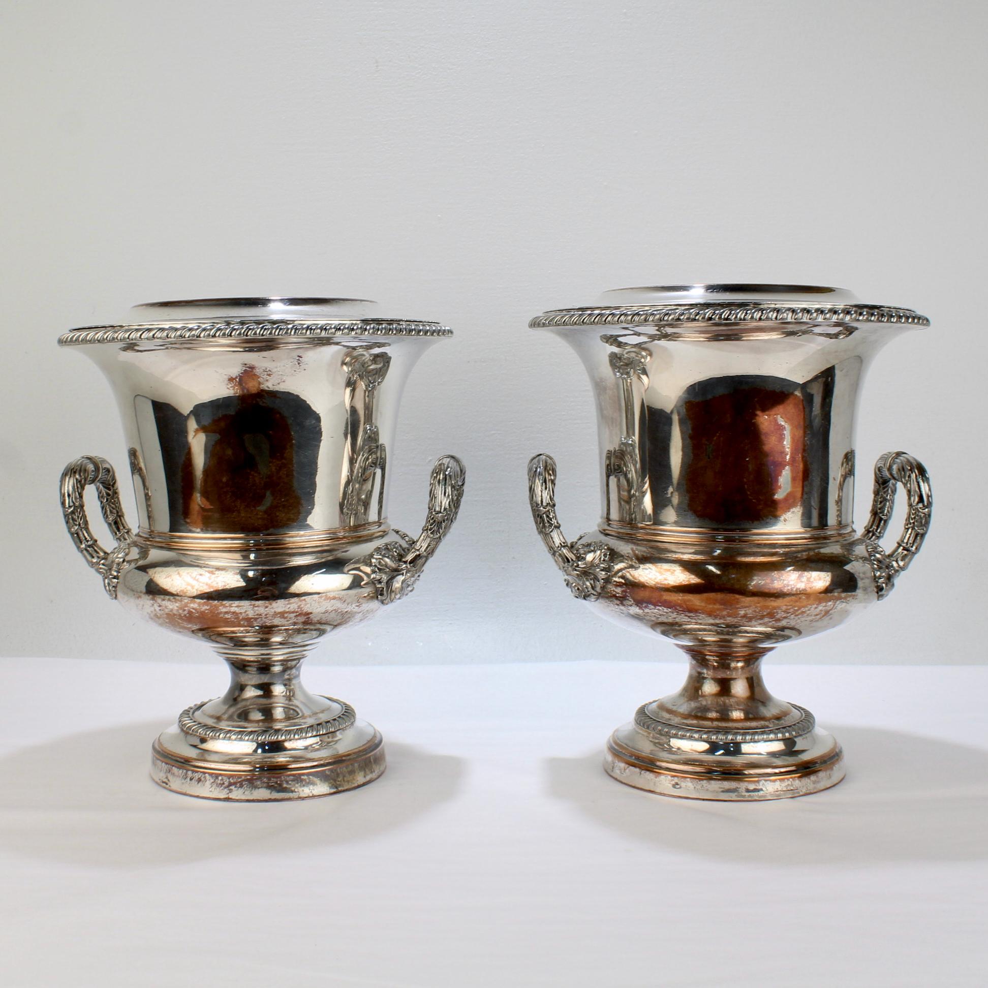 Women's or Men's Pair of Antique English Sheffield Silverplate Wine or Champagne Coolers For Sale