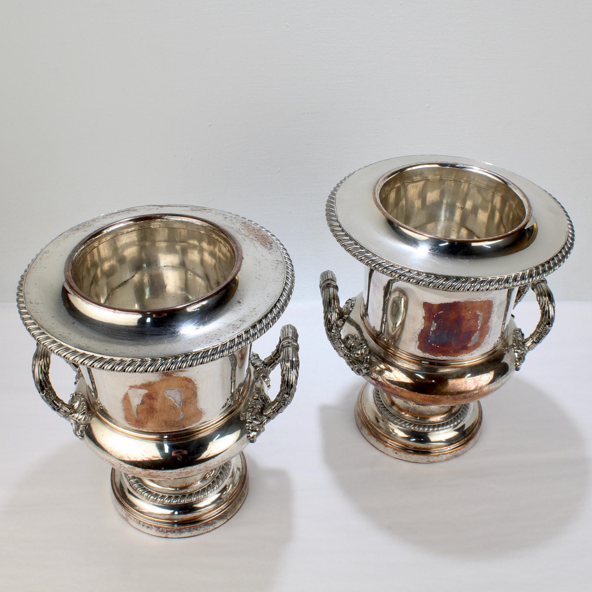 Pair of Antique English Sheffield Silverplate Wine or Champagne Coolers For Sale 1