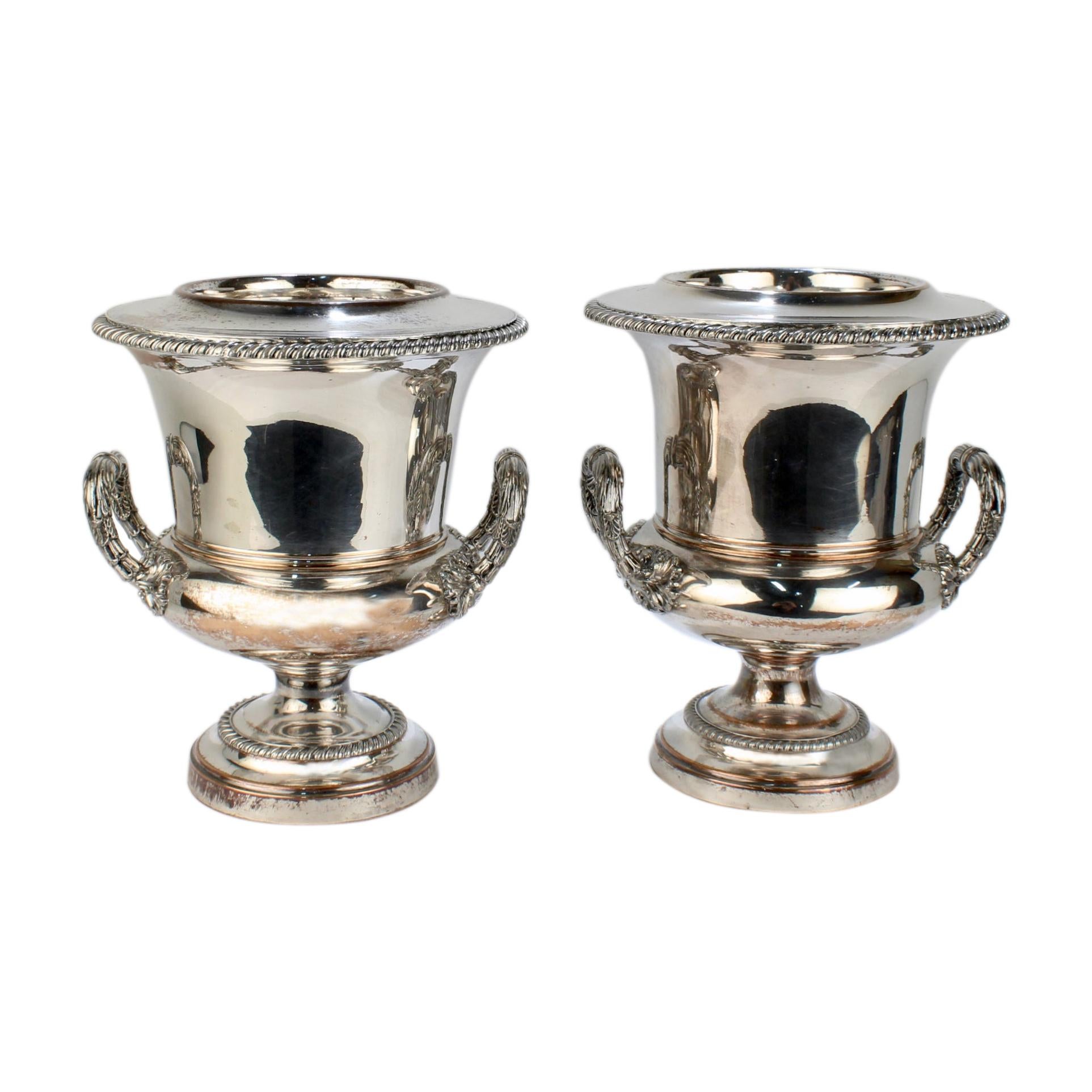 Pair of Antique English Sheffield Silverplate Wine or Champagne Coolers For Sale