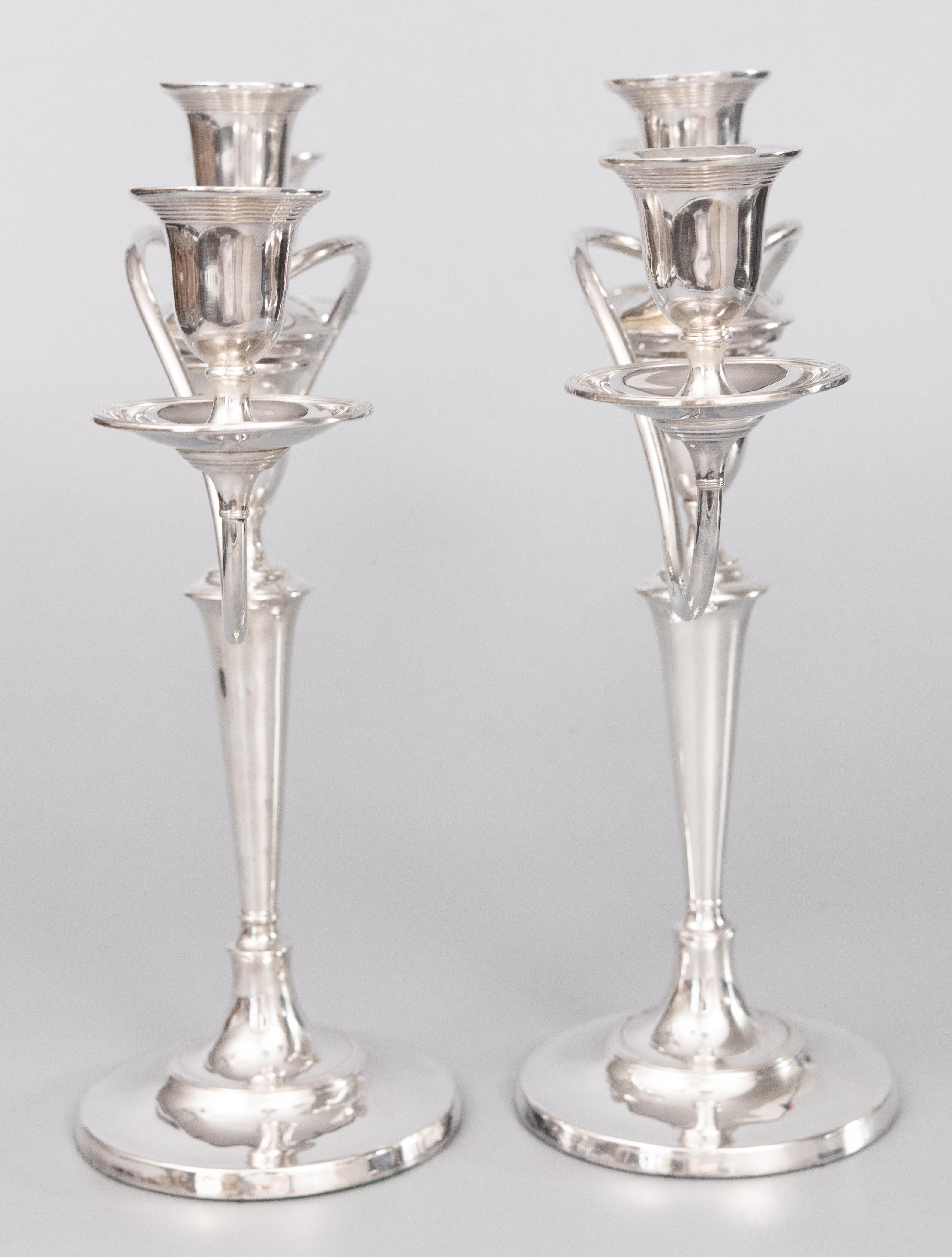 Pair of Antique English Silver Plate Candelabras In Good Condition In Pearland, TX