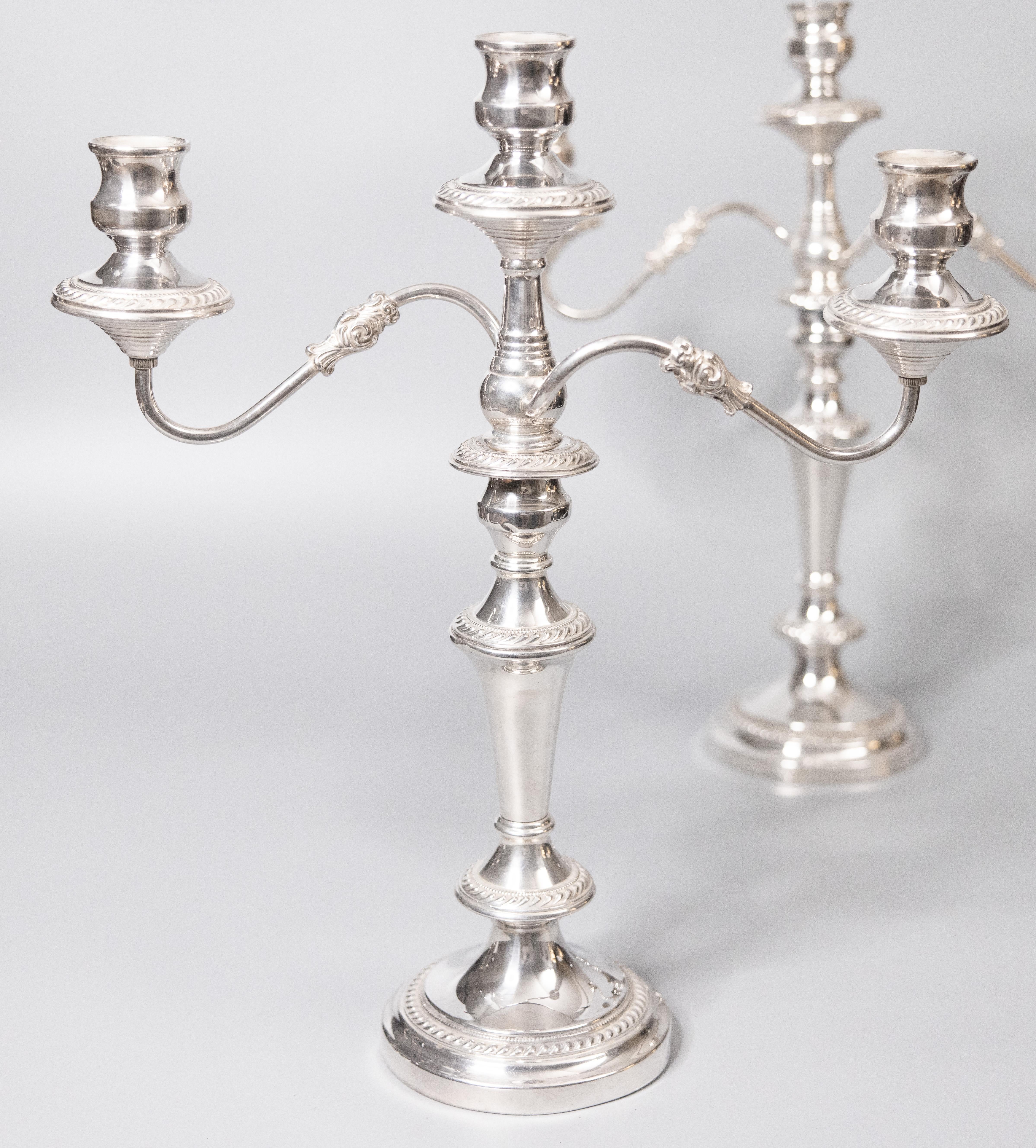 Pair of Antique English Silver Plate Convertible Candelabras Candlesticks In Good Condition In Pearland, TX