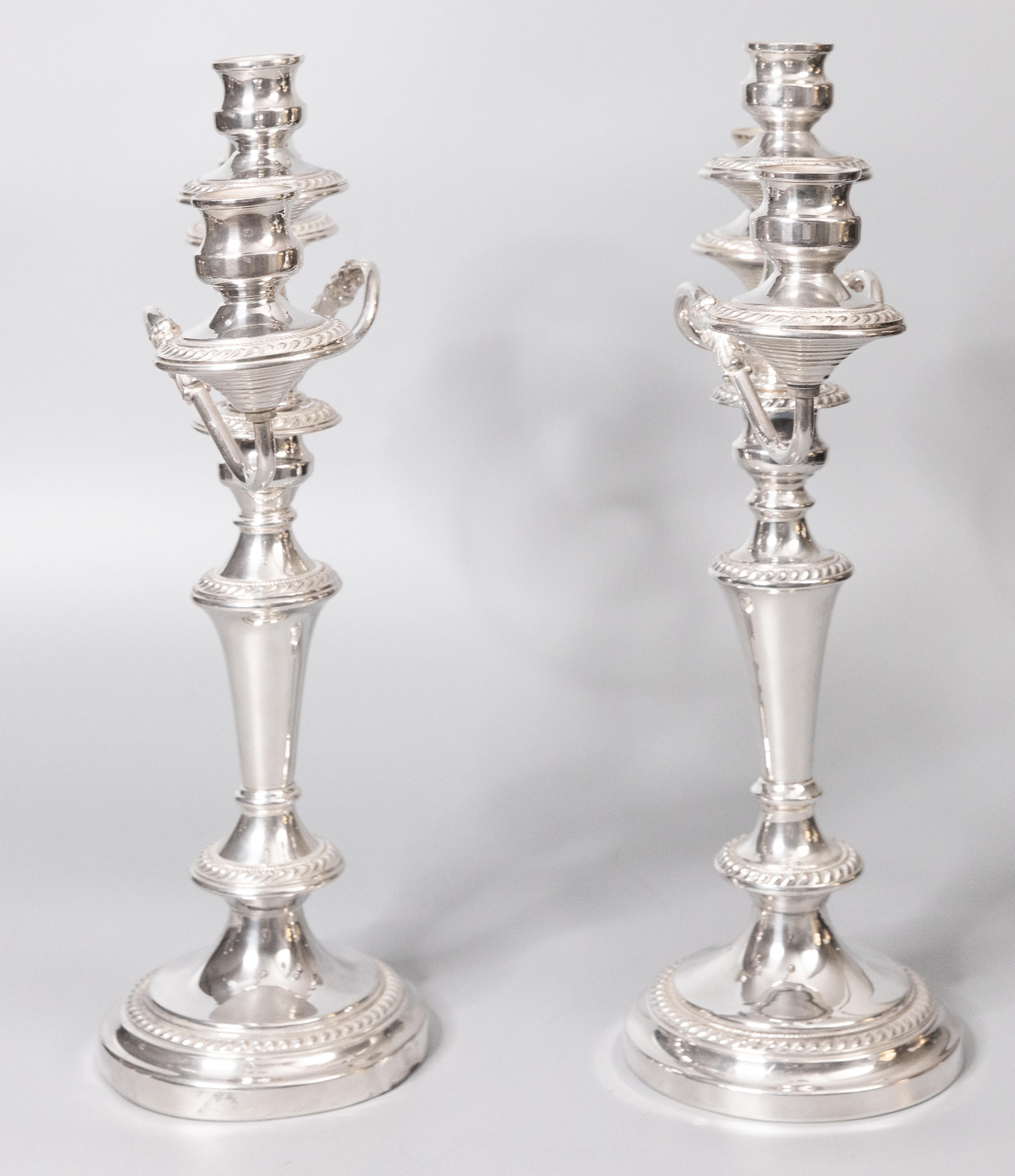 20th Century Pair of Antique English Silver Plate Convertible Candelabras Candlesticks