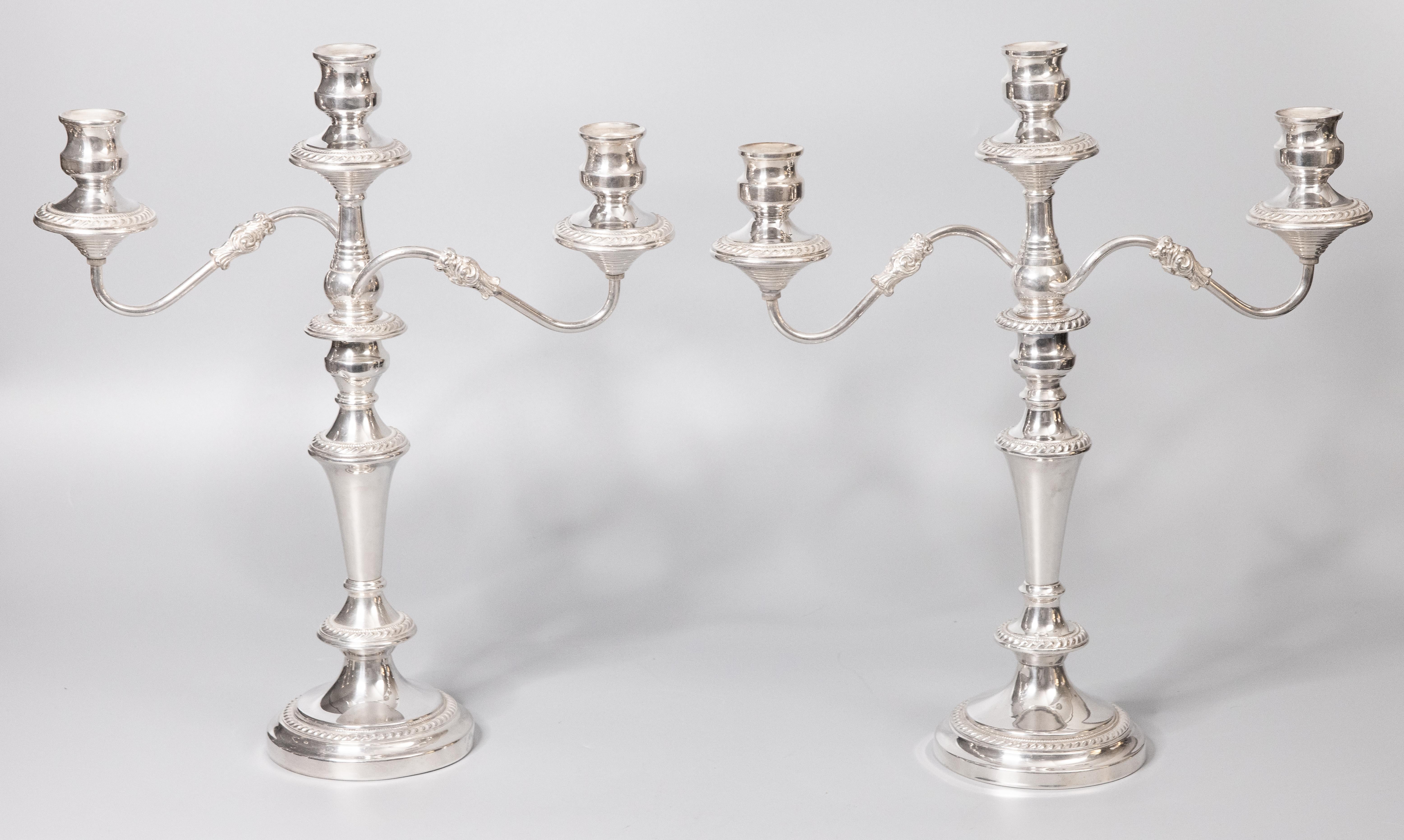 Pair of Antique English Silver Plate Convertible Candelabras Candlesticks 2