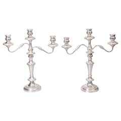 Pair of Antique English Silver Plate Convertible Candelabras Candlesticks