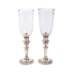 Pair of Antique English Silver Plate Hurricanes