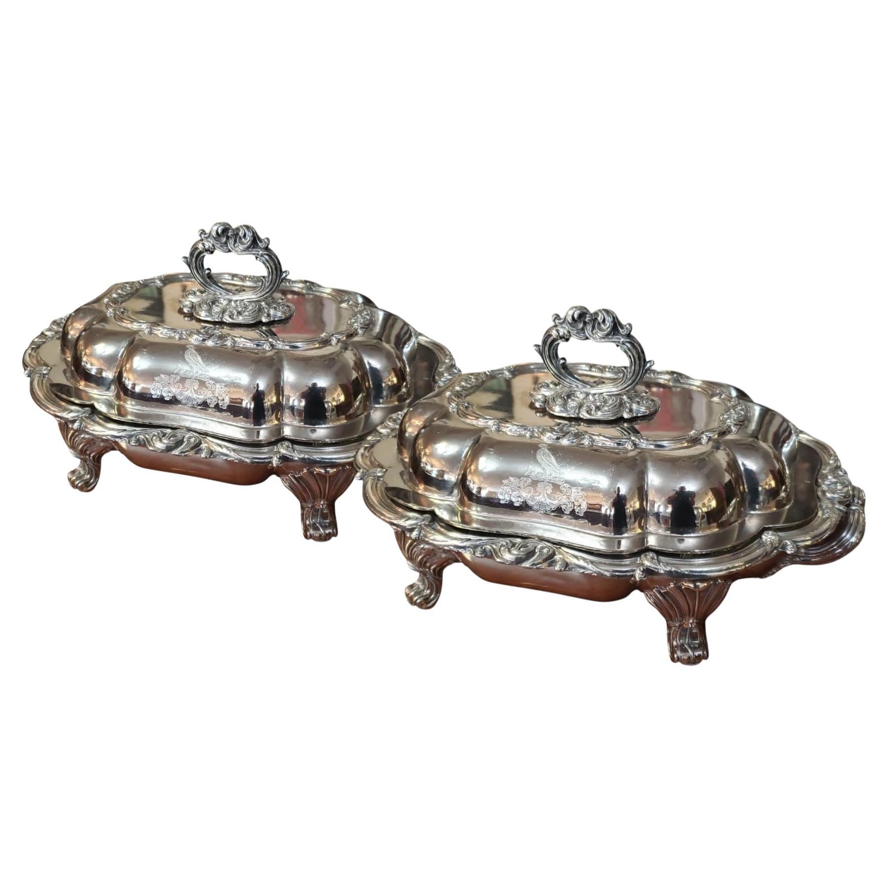 Paar antike englische dreiteilige Entrée-Servierplatten aus Silber, Sheffield im Angebot