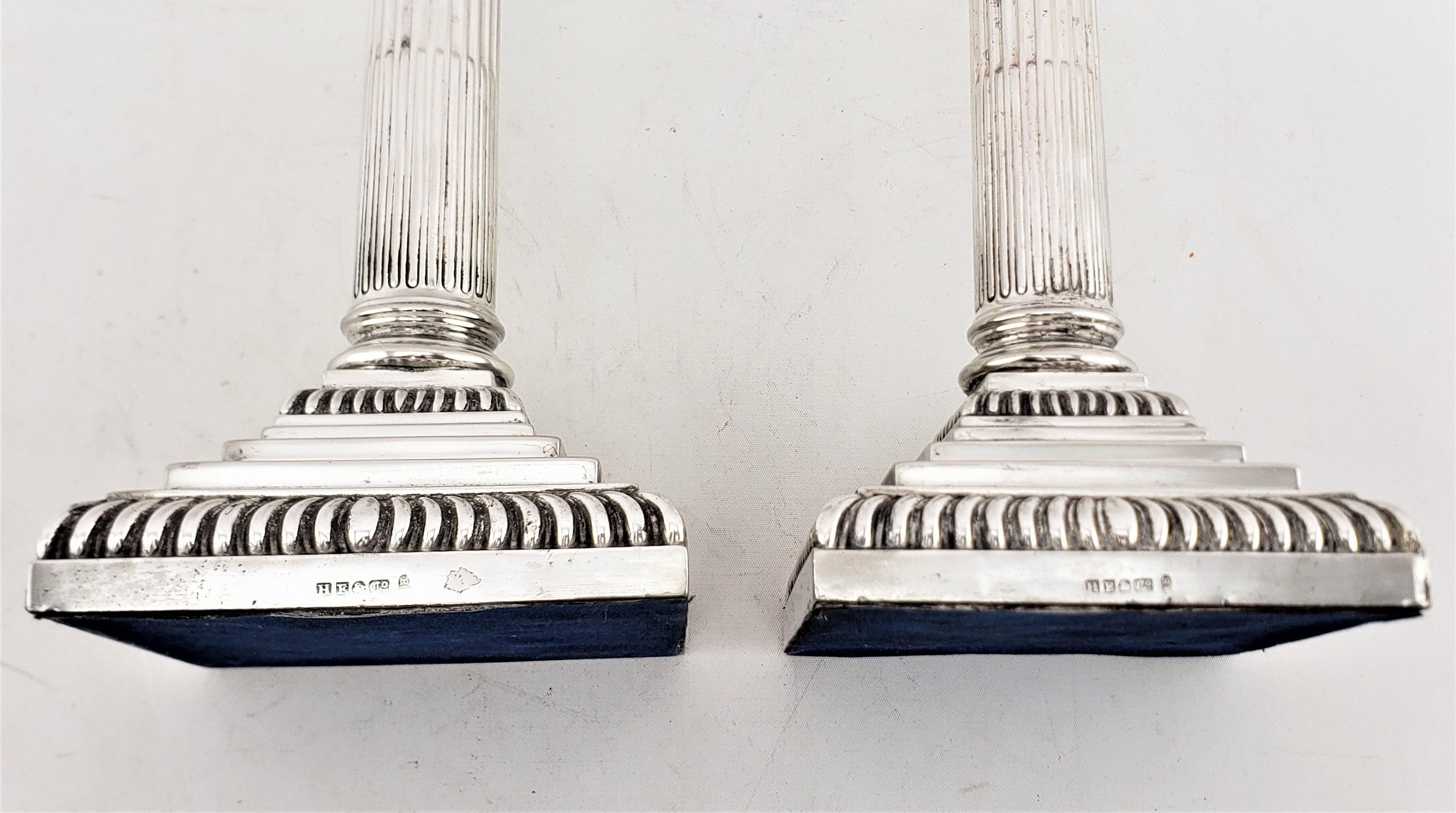 Pair of Antique English Silver Plated Candlesticks in a Corinthian Column Style For Sale 5