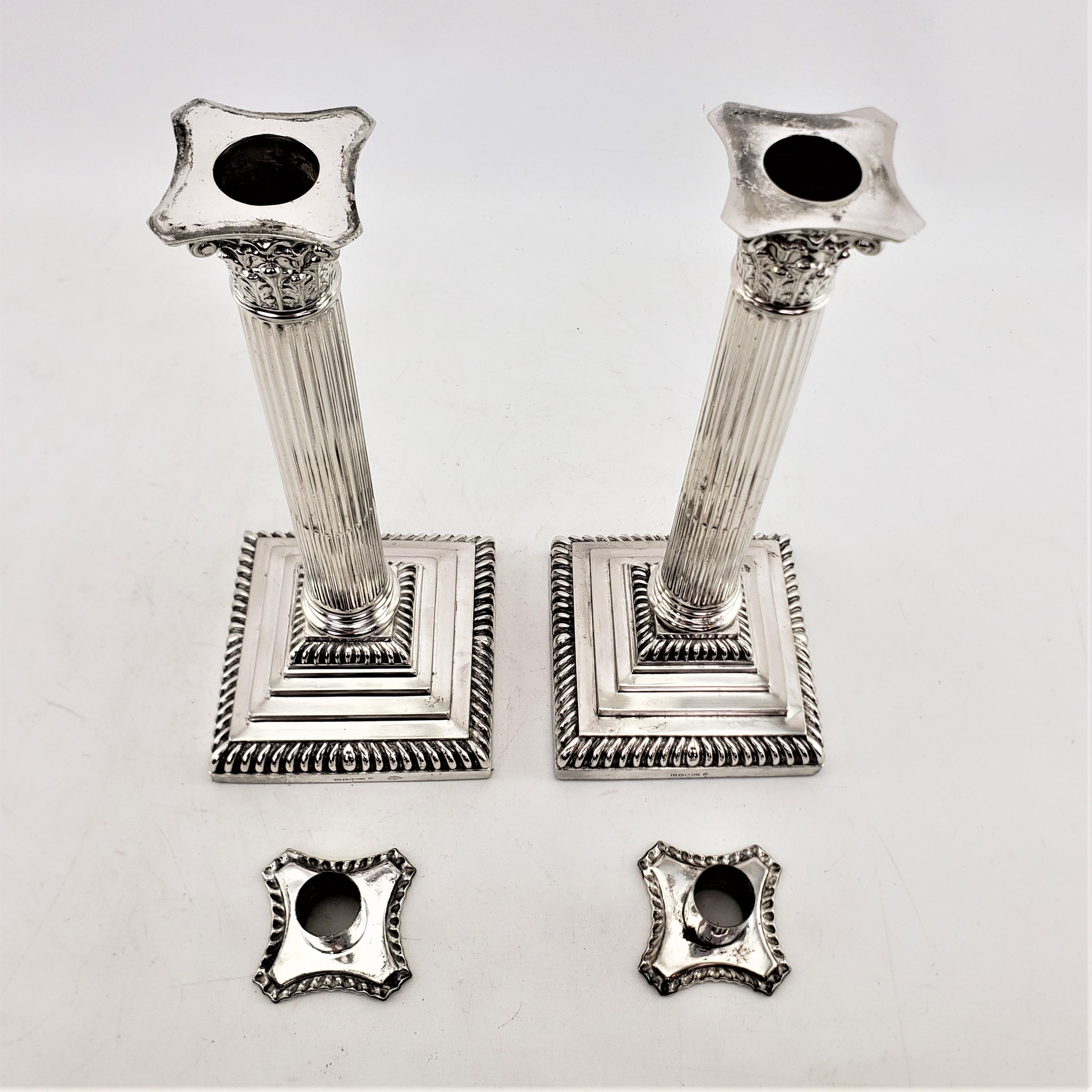 Pair of Antique English Silver Plated Candlesticks in a Corinthian Column Style For Sale 8