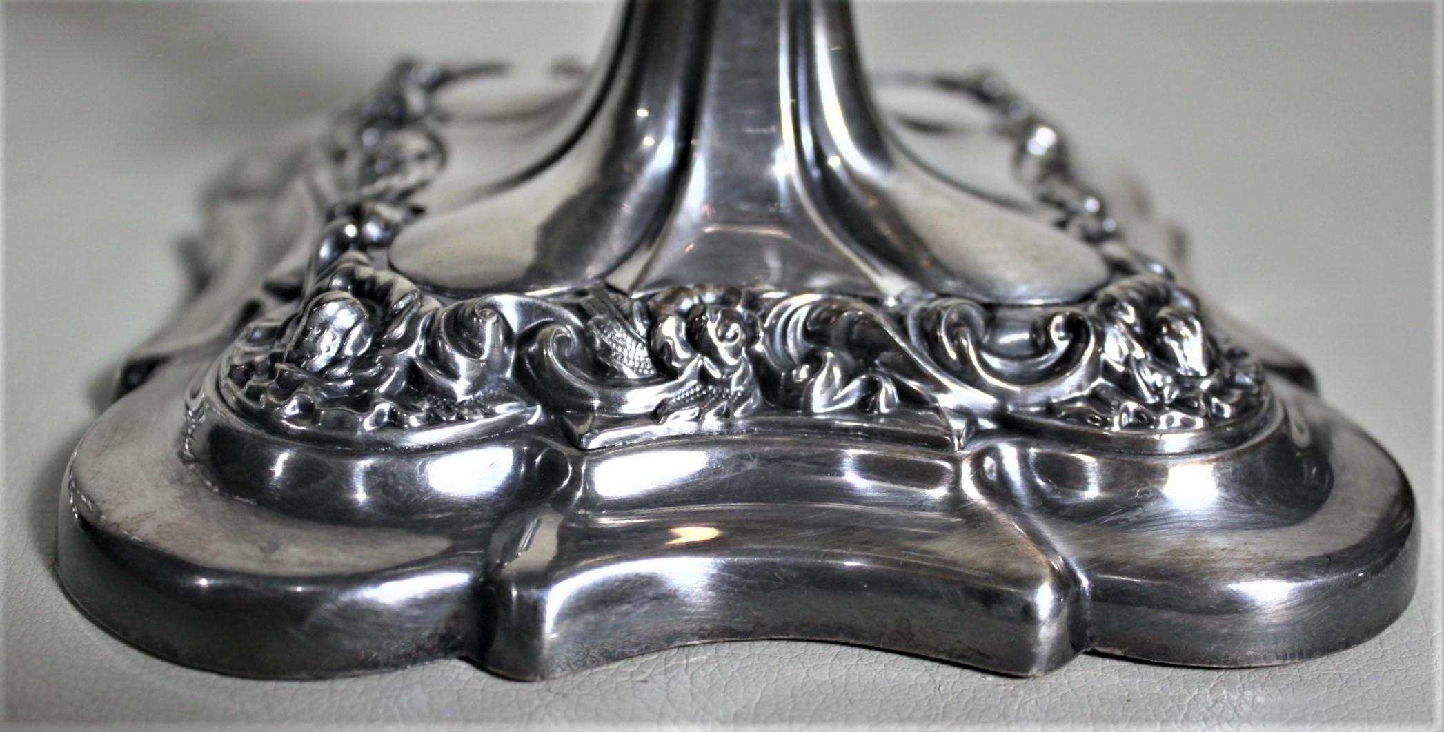 Pair of Antique English Silver Plated Candlesticks with Chased Leaf Decoration For Sale 3