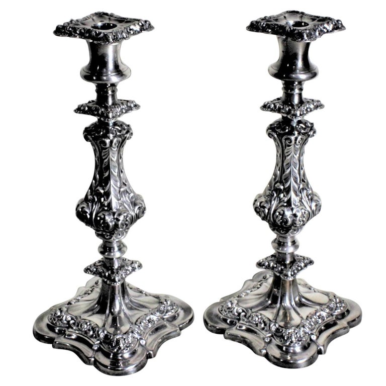 Pair of Antique English Silver Plated Candlesticks with Chased Leaf  Decoration For Sale at 1stDibs | silver plated candlesticks made in  england, silver plate candlesticks, old silver candlesticks