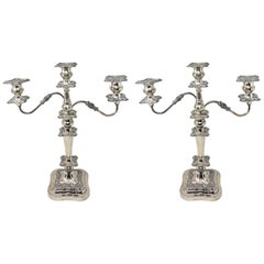 Pair of Antique English Silver-Plated Convertible Candelabra, 100 Years Old