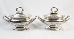Pair of Antique English Silver Plated Covered Sauce Tureens