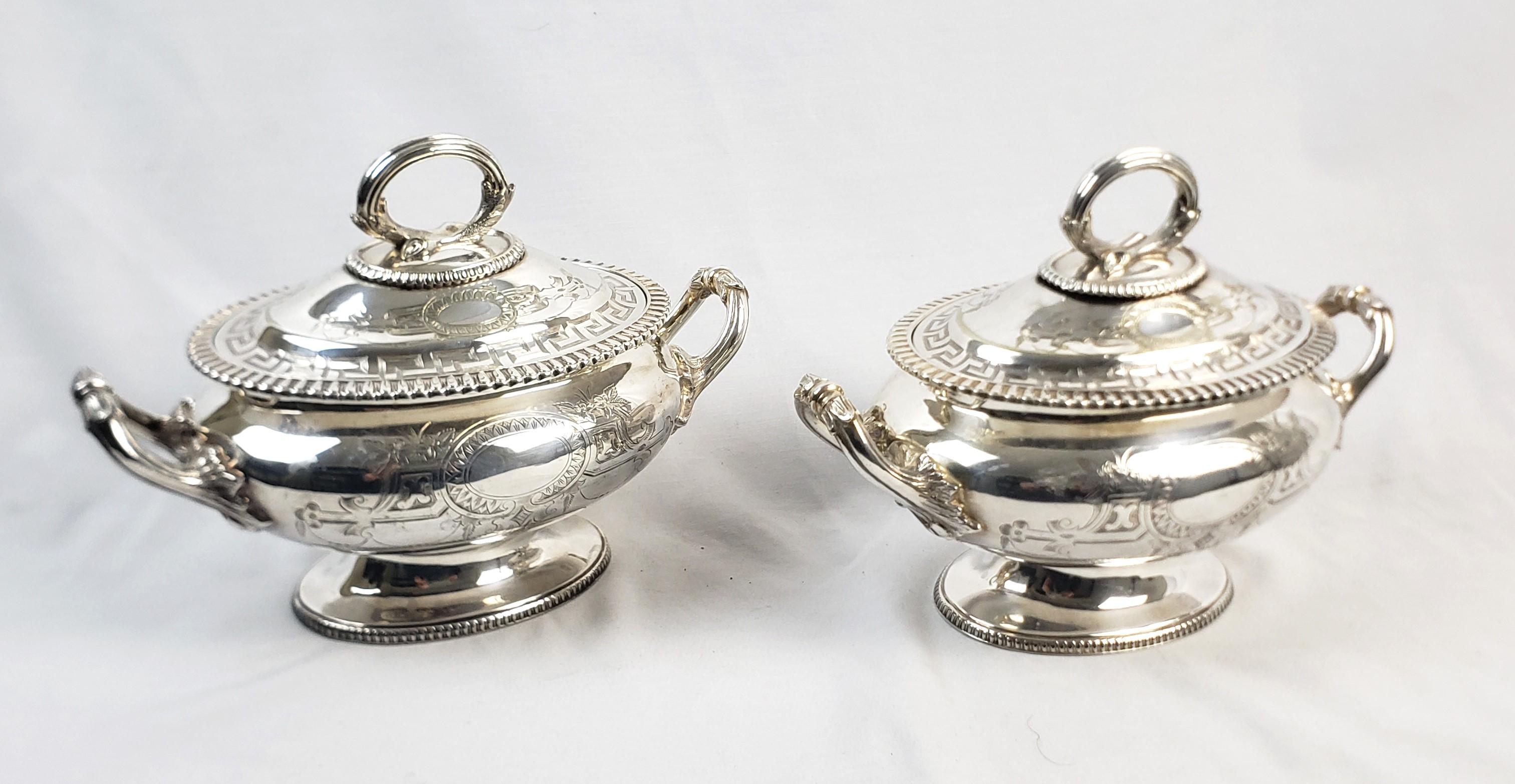 Edwardian Pair of Antique English Silver Plated Covered Sauce Tureens For Sale