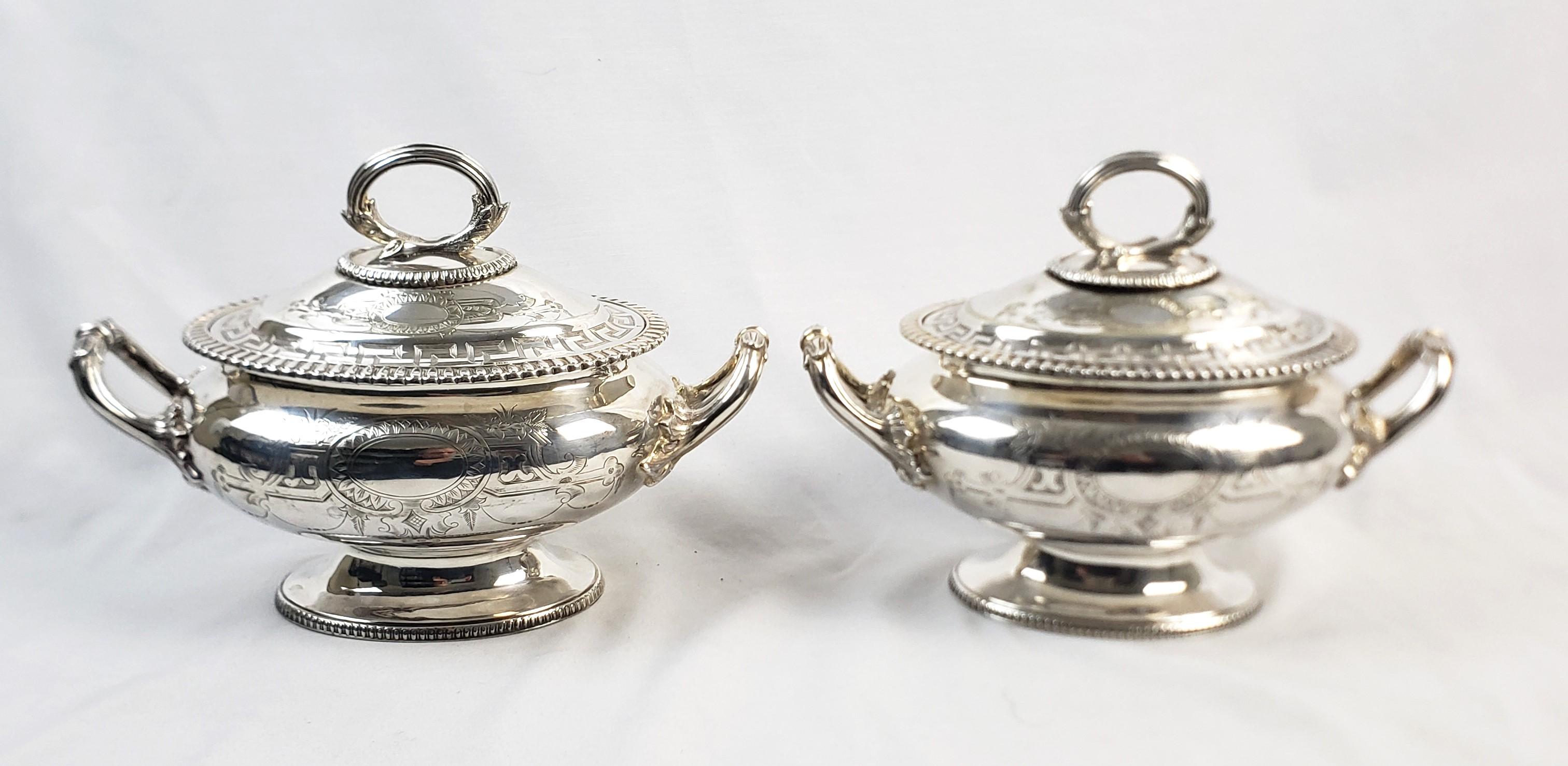 20th Century Pair of Antique English Silver Plated Covered Sauce Tureens For Sale