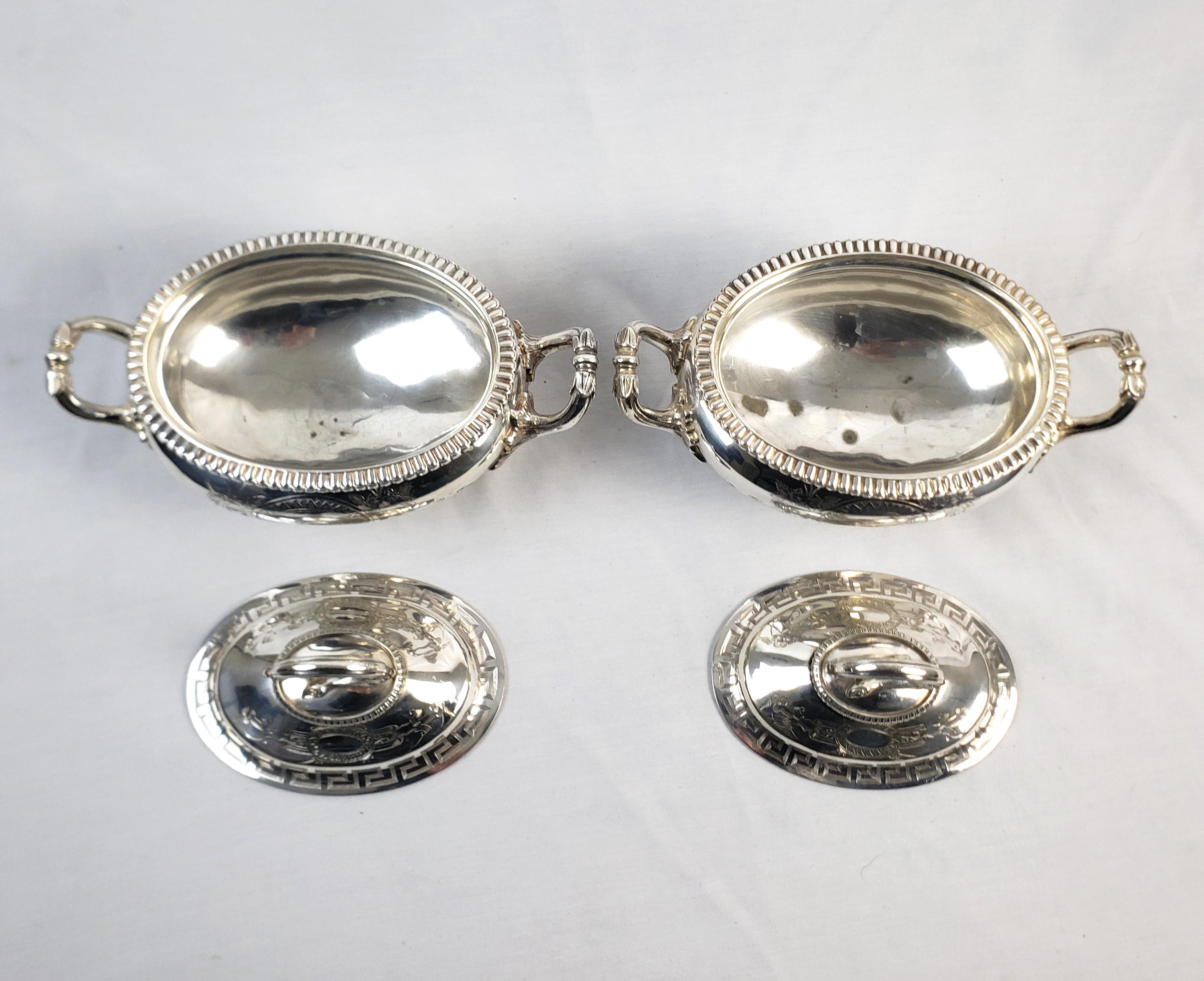 Pair of Antique English Silver Plated Covered Sauce Tureens For Sale 2
