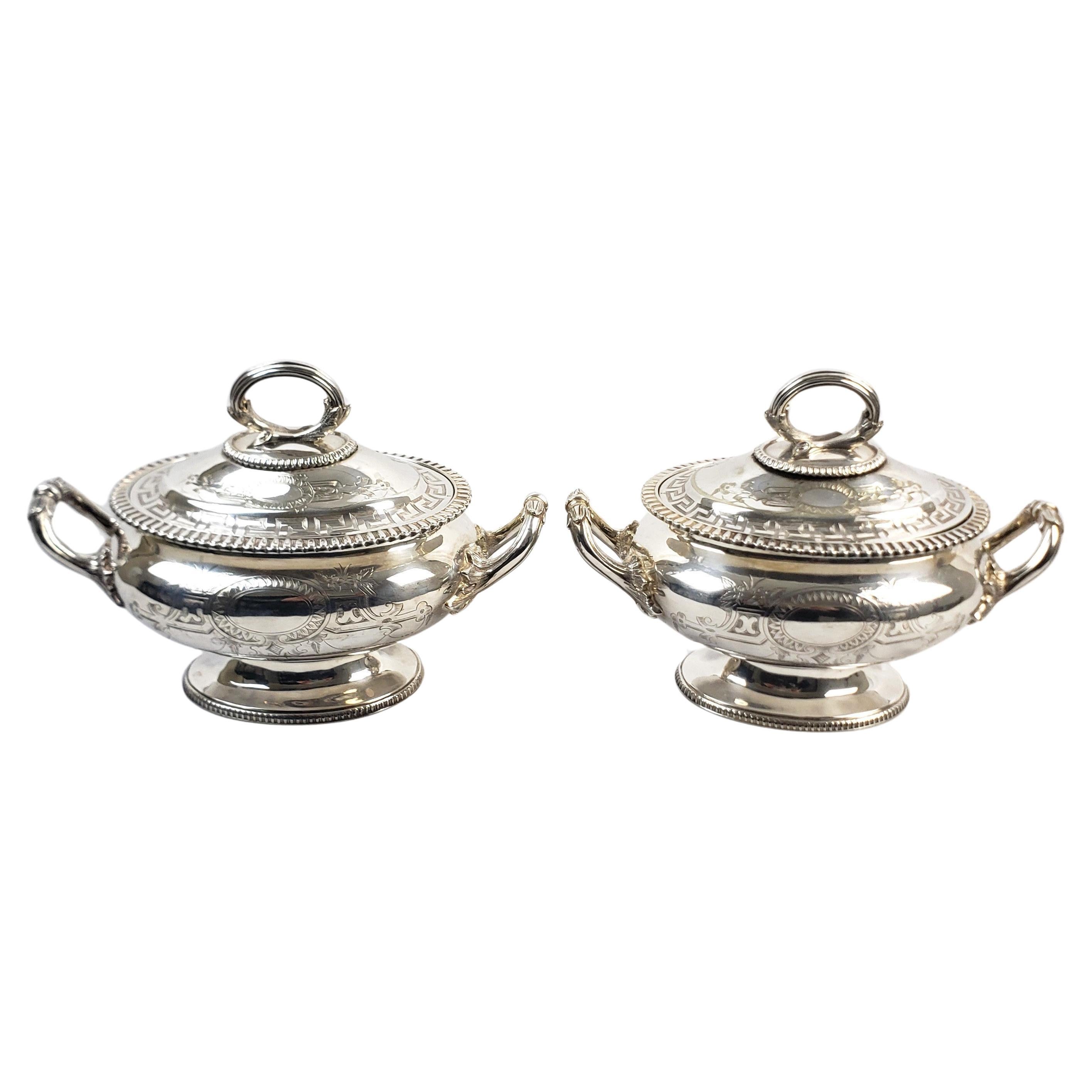 Pair of Antique English Silver Plated Covered Sauce Tureens For Sale