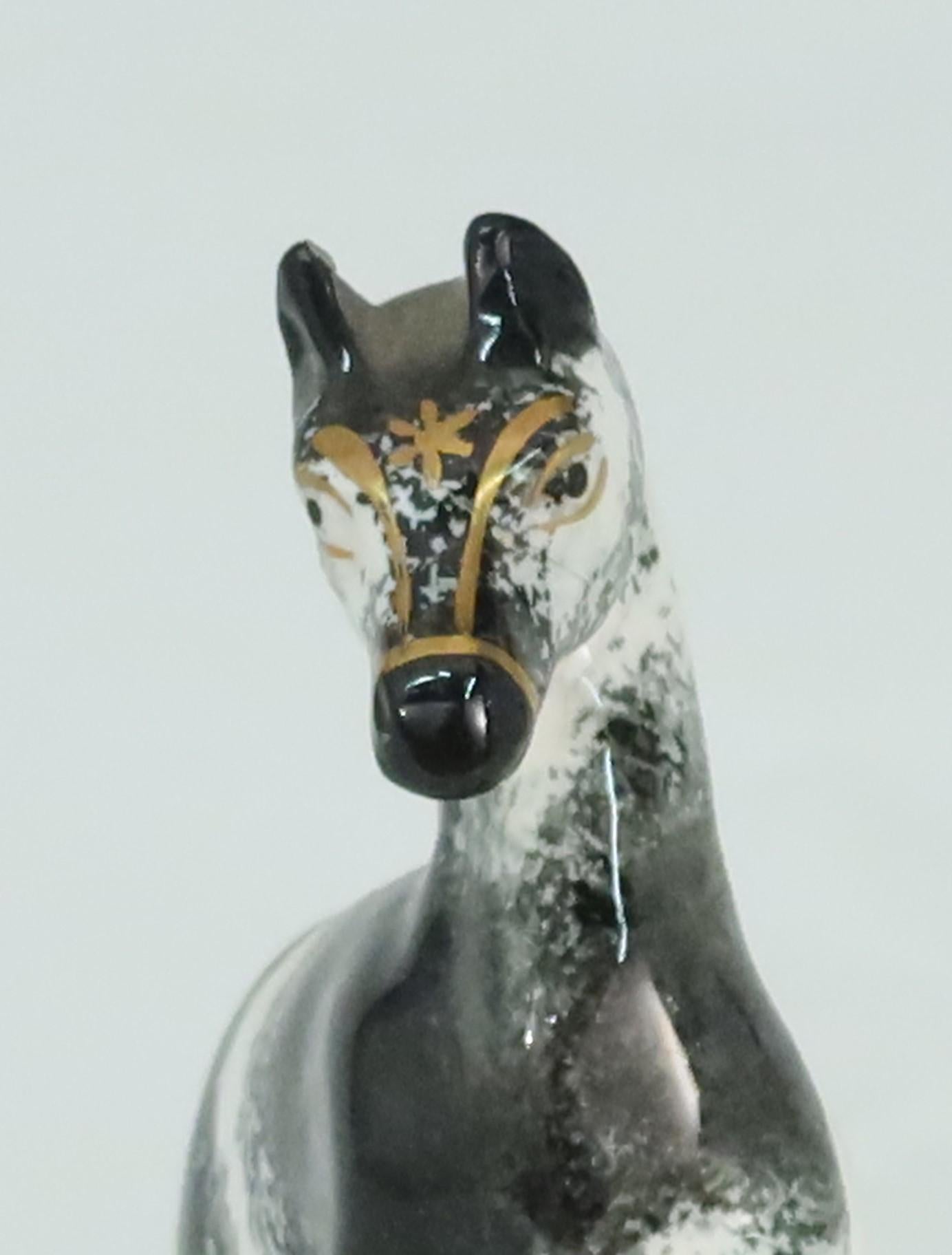 Pottery Pair of Antique English Small Black and White Staffordshire Horses, circa 1850 For Sale