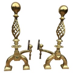 Pair of Antique English Spiral Twist Andirons