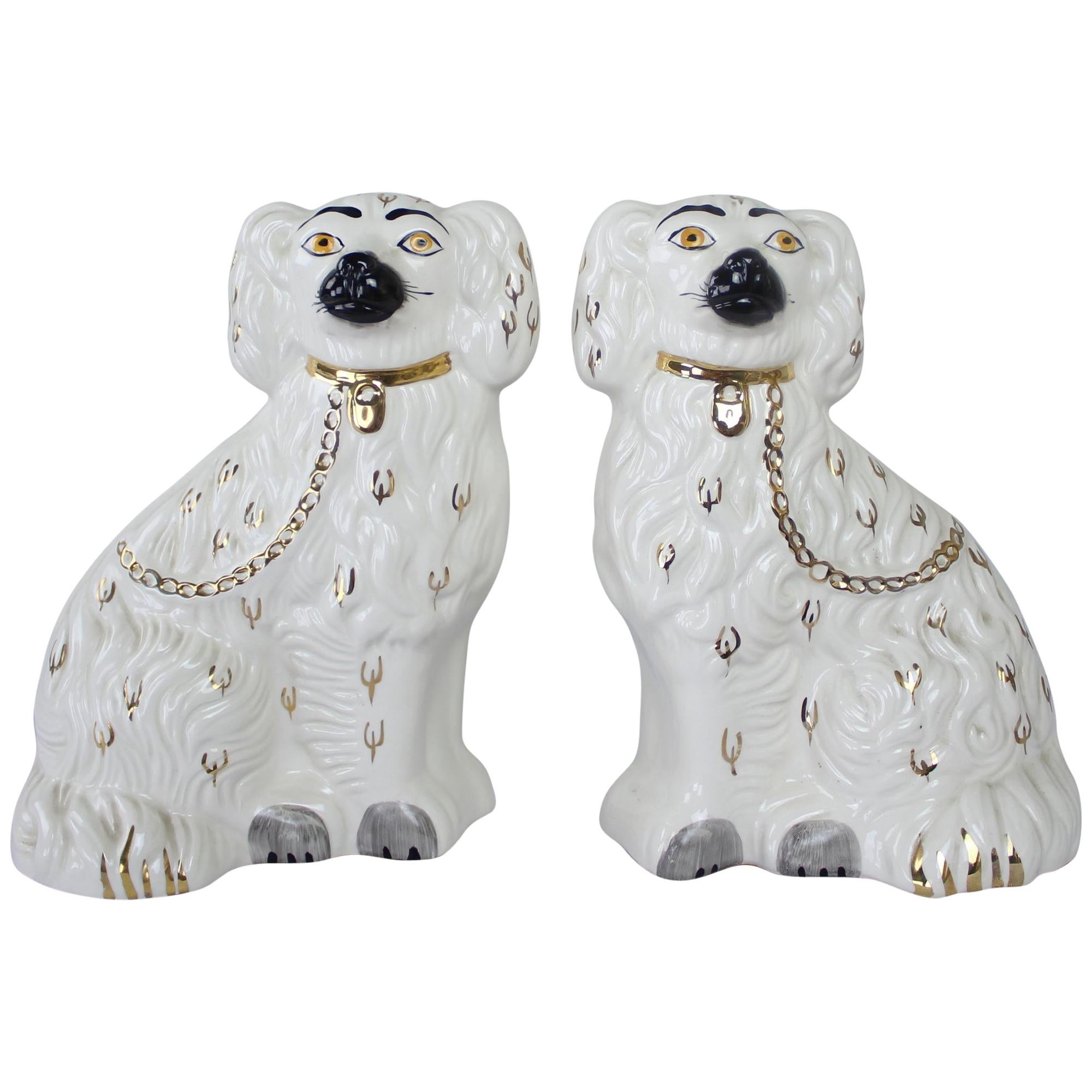 Pair of Antique English Staffordshire Ceramic Dogs