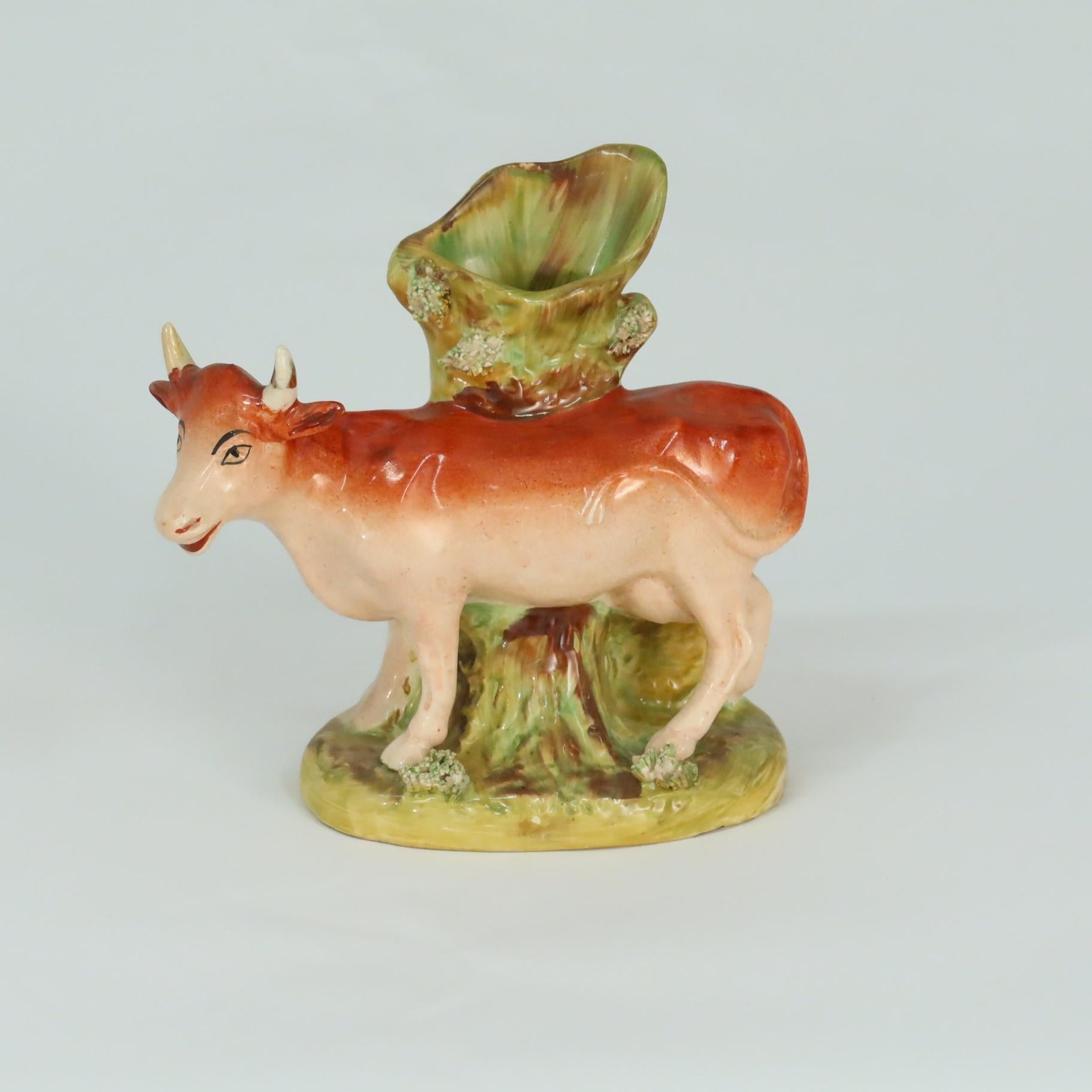 Pair of Antique English Staffordshire Cow Spill Vases, circa 1840 For Sale 3