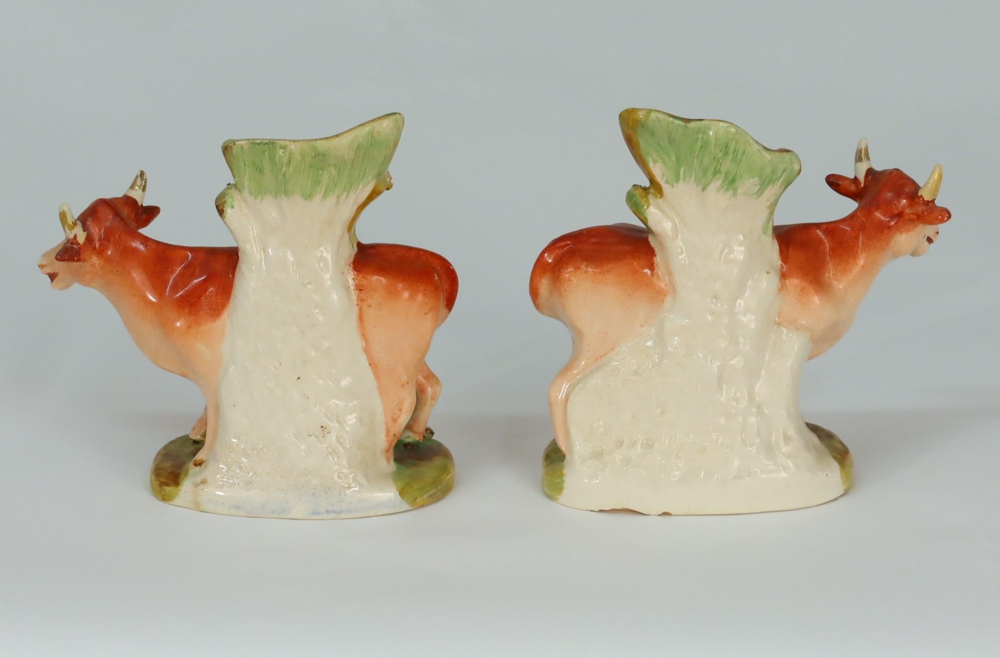 Pair of Antique English Staffordshire Cow Spill Vases, circa 1840 For Sale 4