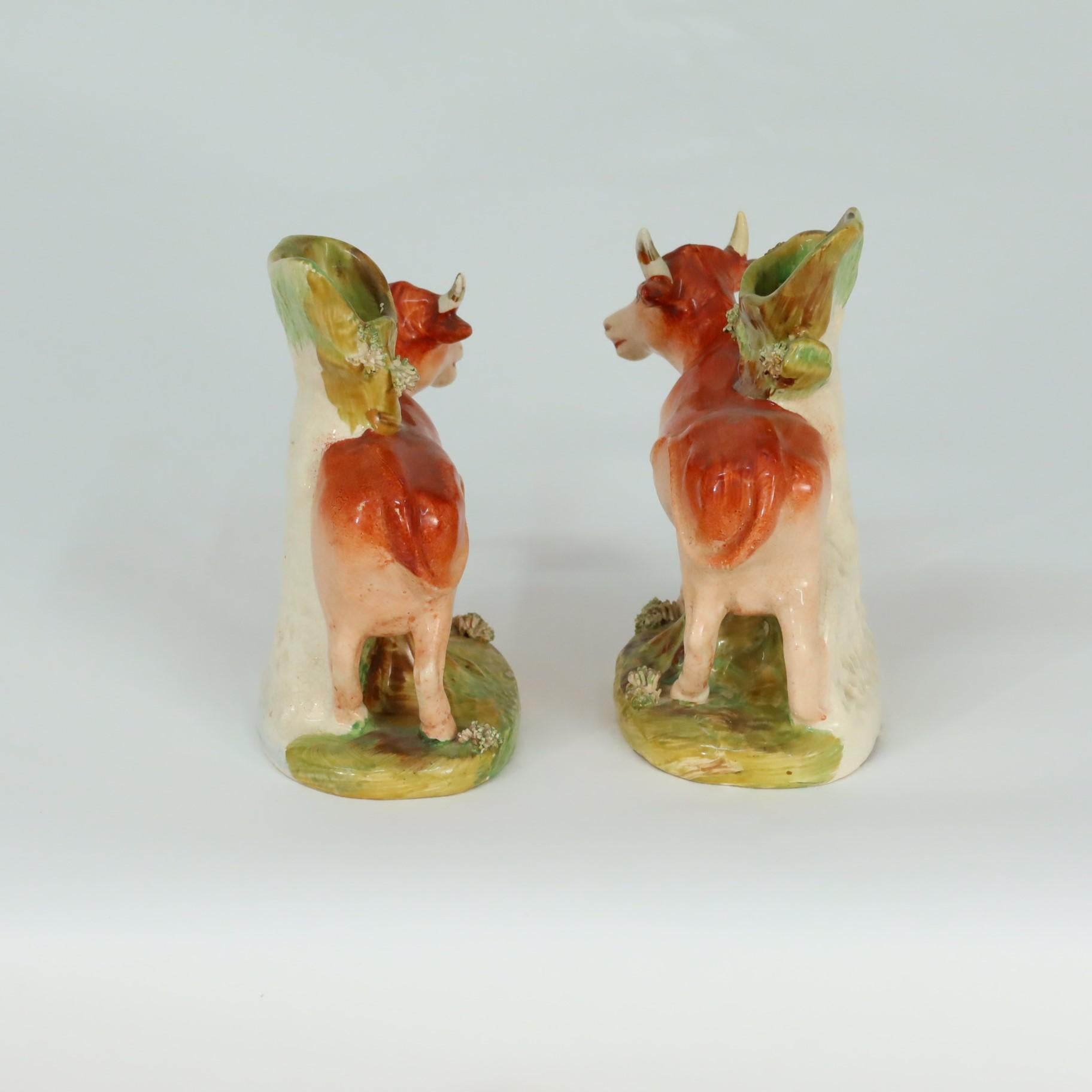 Pair of Antique English Staffordshire Cow Spill Vases, circa 1840 For Sale 2