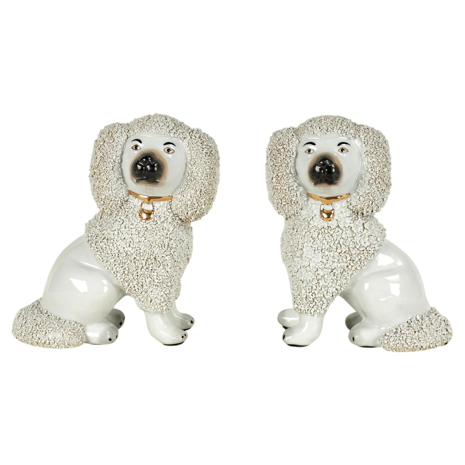 Pair of Antique English Staffordshire Poodle Figures