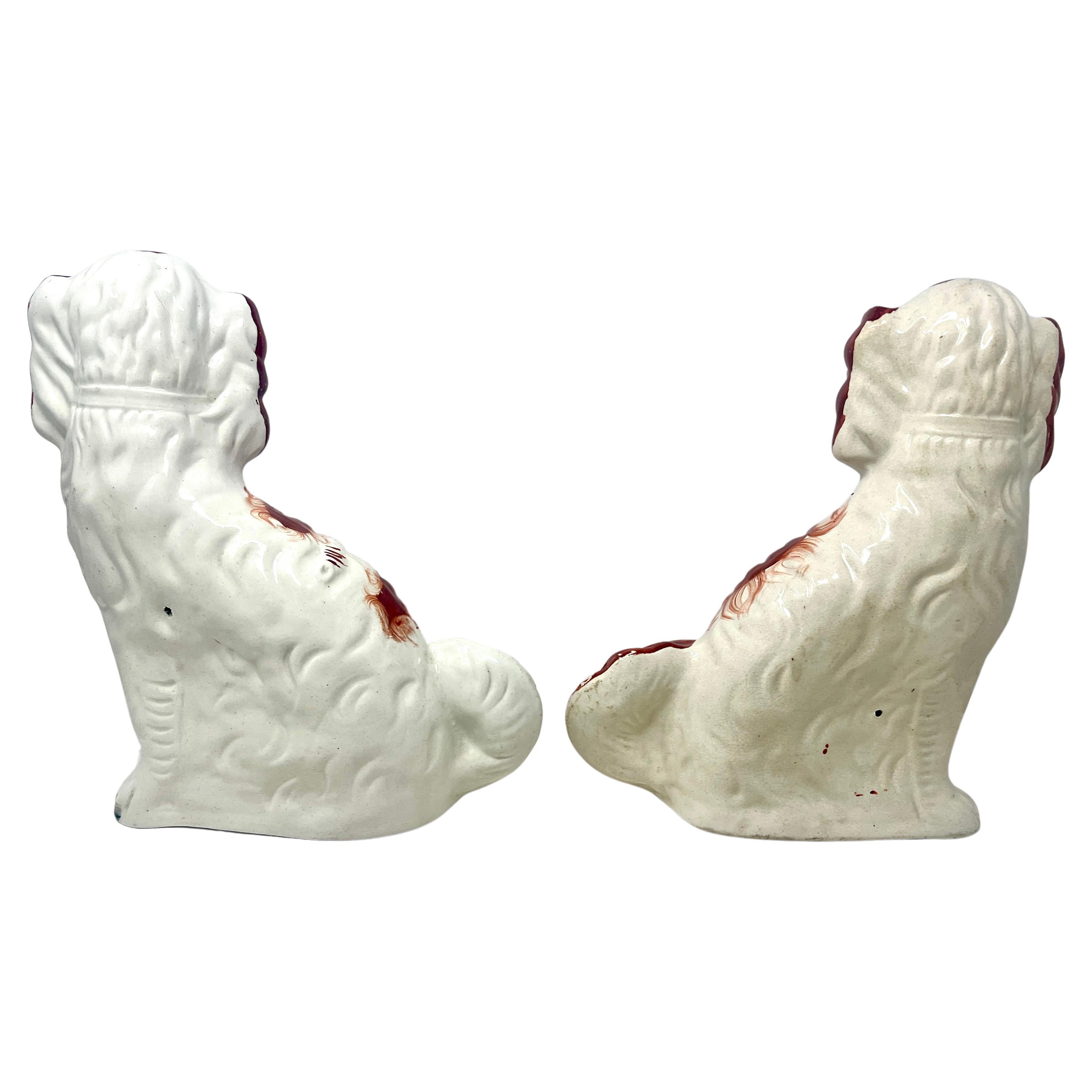 19th Century Pair of Antique English Staffordshire Pottery Dogs, Circa 1830. For Sale