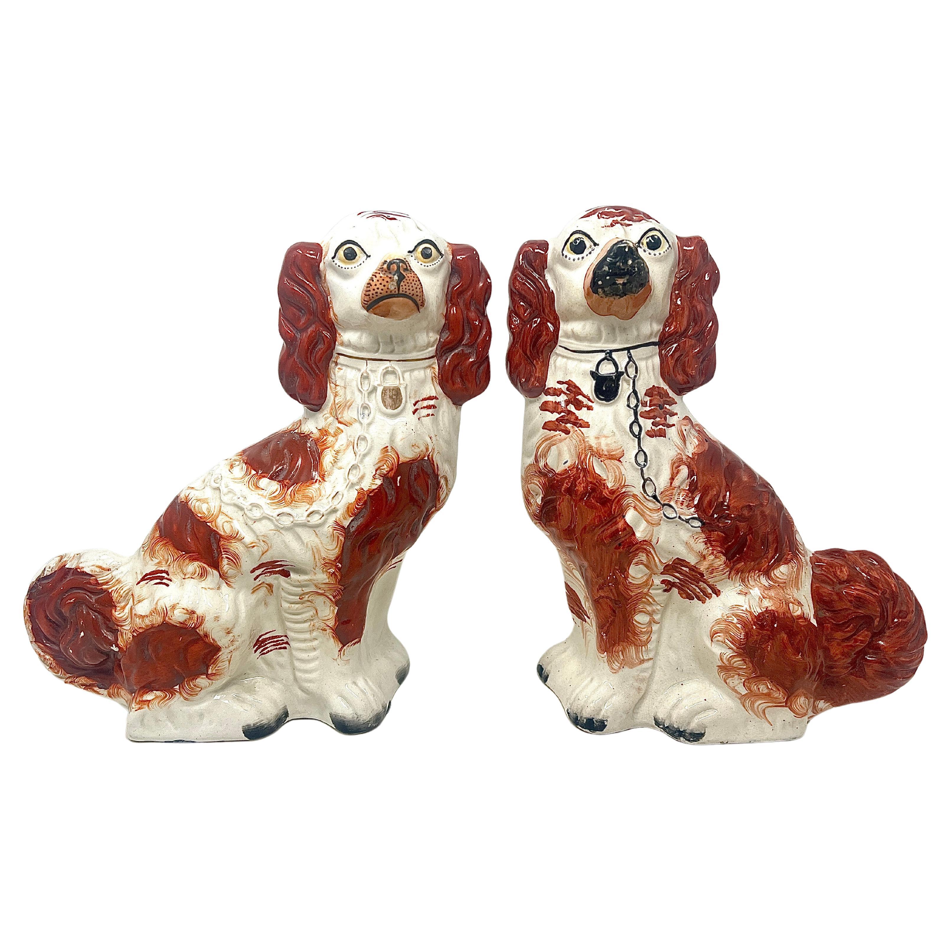 Pair of Antique English Staffordshire Pottery Dogs, Circa 1830. For Sale